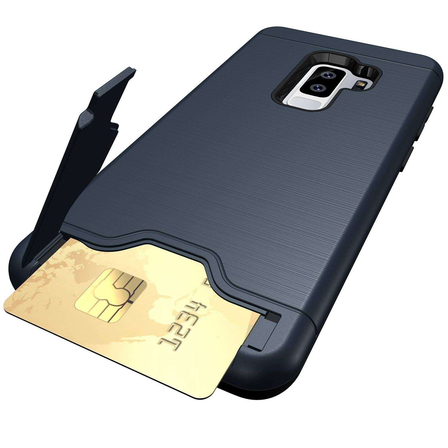 Baobeir Samsung Galaxy S9 Plus Case, Shockproof Heavy Duty Full Protective Cover with Credit Card Slot and Kickstand for Samsung Galaxy S9 Plus 6.2 Inches (2018 Release) (Navy Blue) 3