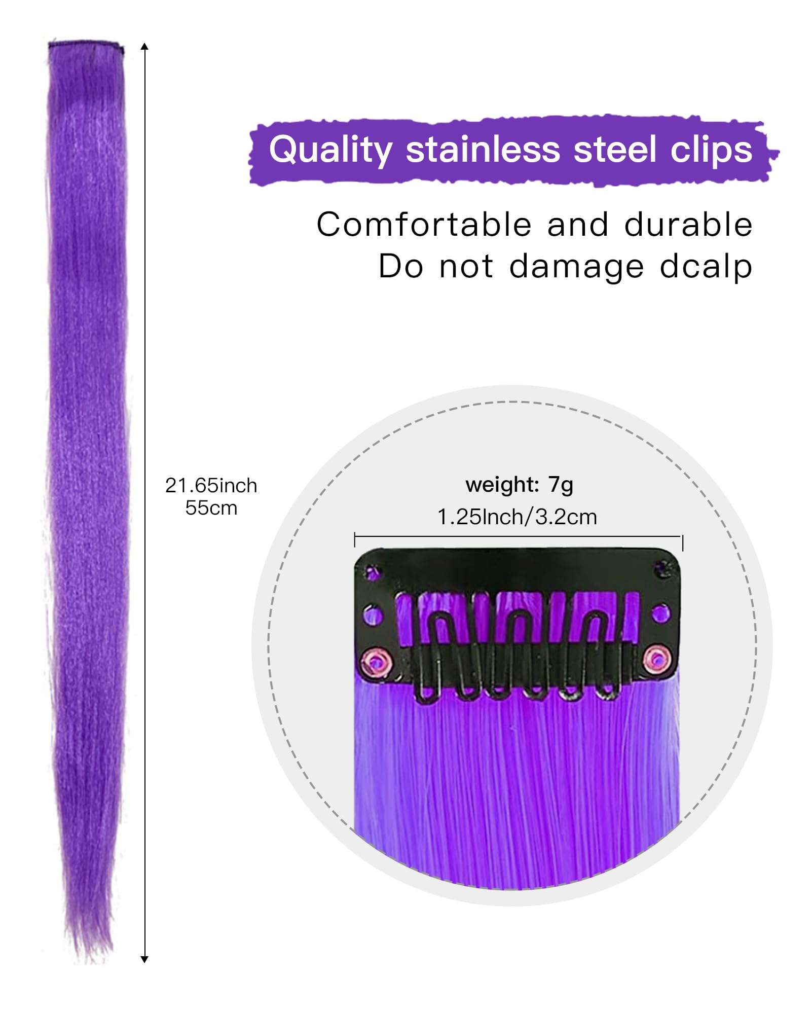 YALLOVE Assorted Color False Hair Clips, 12 Pcs Wig Extensions Long Straight Synthetic Hairpieces for Women Girls 3