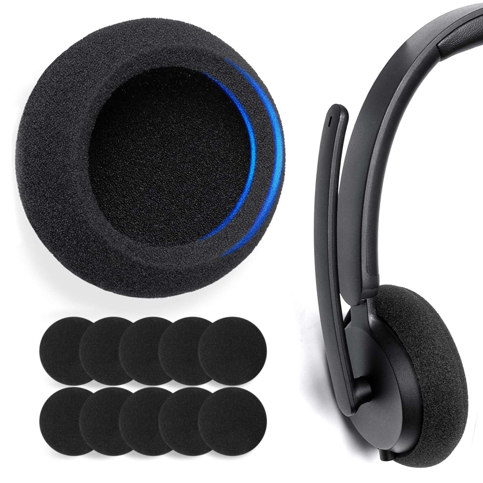 Voarmaks 5 Pairs Foam Ear Pads Cushion,Compatible with Microsoft Modern Wireless,USB-C USB-A Wired Headset,Logitech H390 H600 H609 H760 Headset,65mm,4-5mm Thickness High Density Headphone Earpads 1