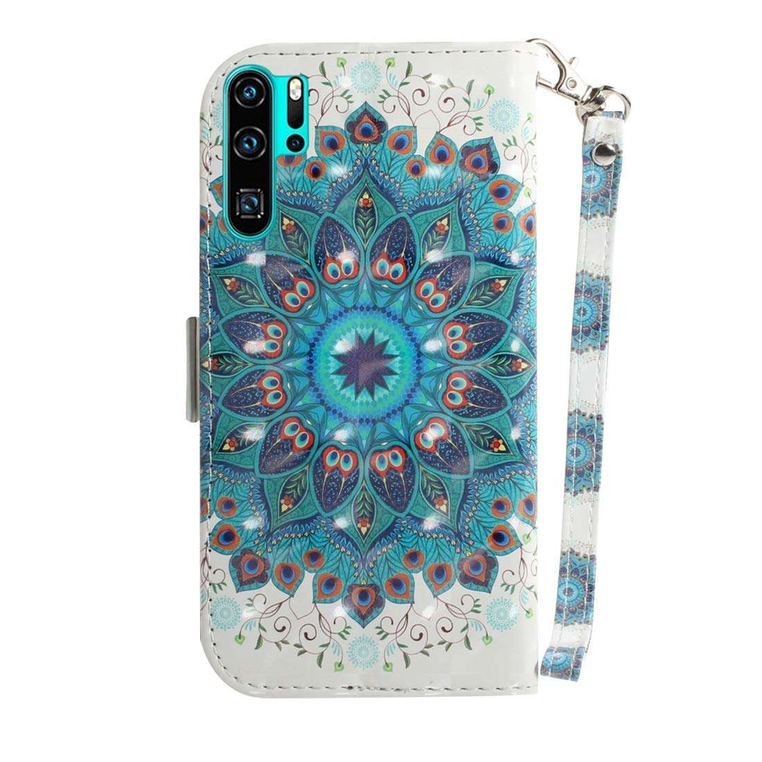 GUOSHU Mobile Phone Case Bag Peacock Wreath Pattern 3D Coloured Drawing Horizontal Flip Leather Case for Huawei P30 Pro, with Holder & Card Slots & Wallet Back Cover Case 3