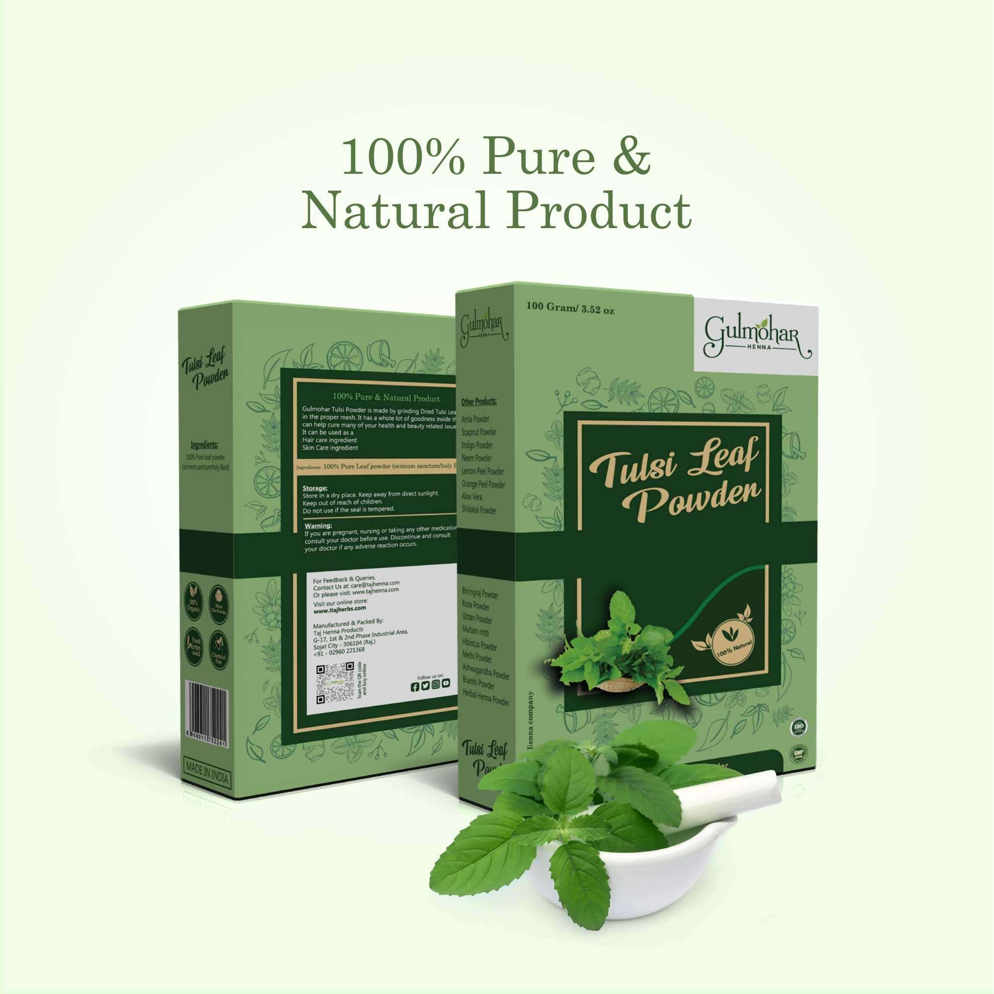 Gulmohar 100% Pure and Natural Tulsi powder For Hair Care - Pack of 2 (200g) 3