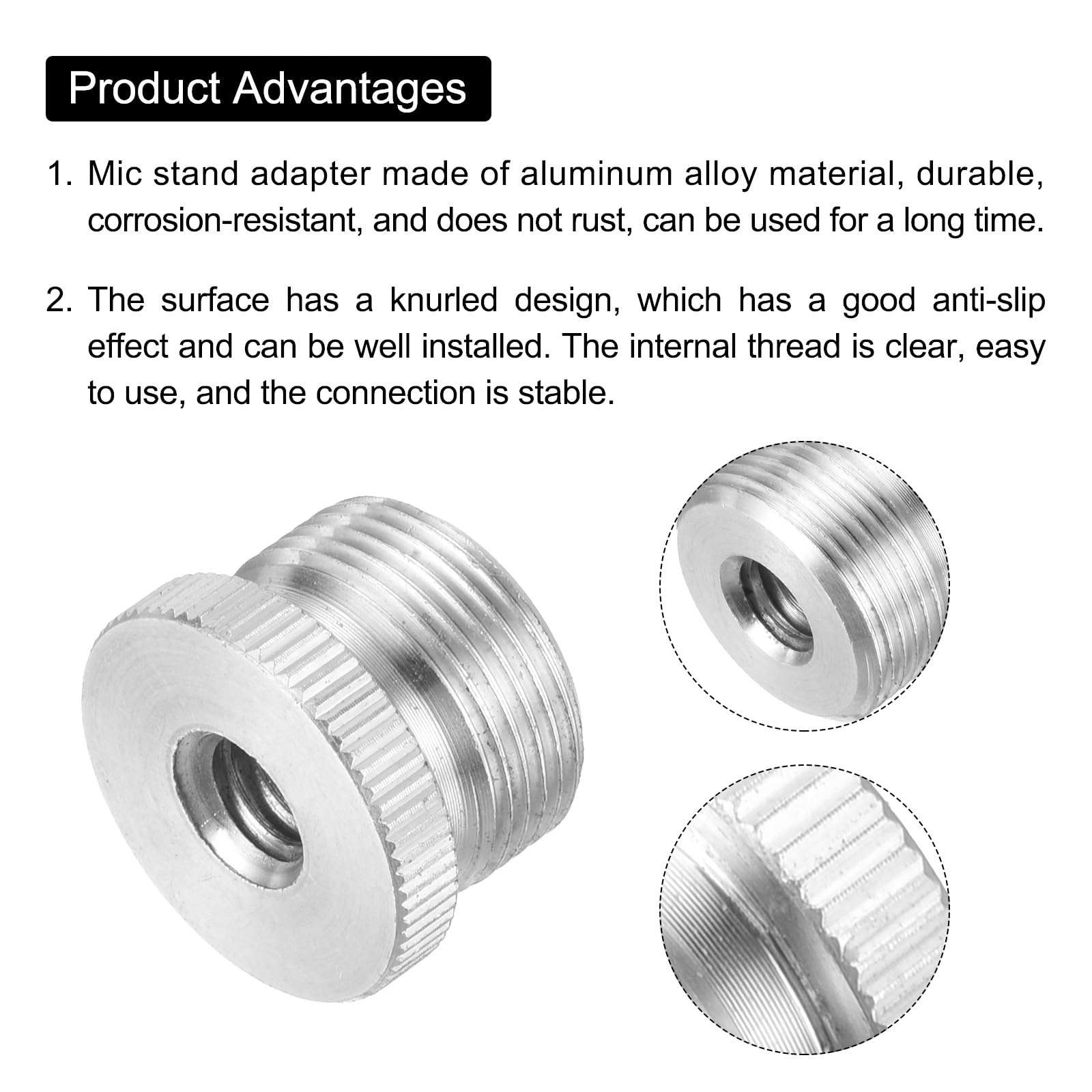 MECCANIXITY Mic Stand Adapter Female 1/4 In to 5/8 In Male Aluminum Alloy Mic Screw Adapter for Microphone Tripod Stand Silver 4 Pcs 5