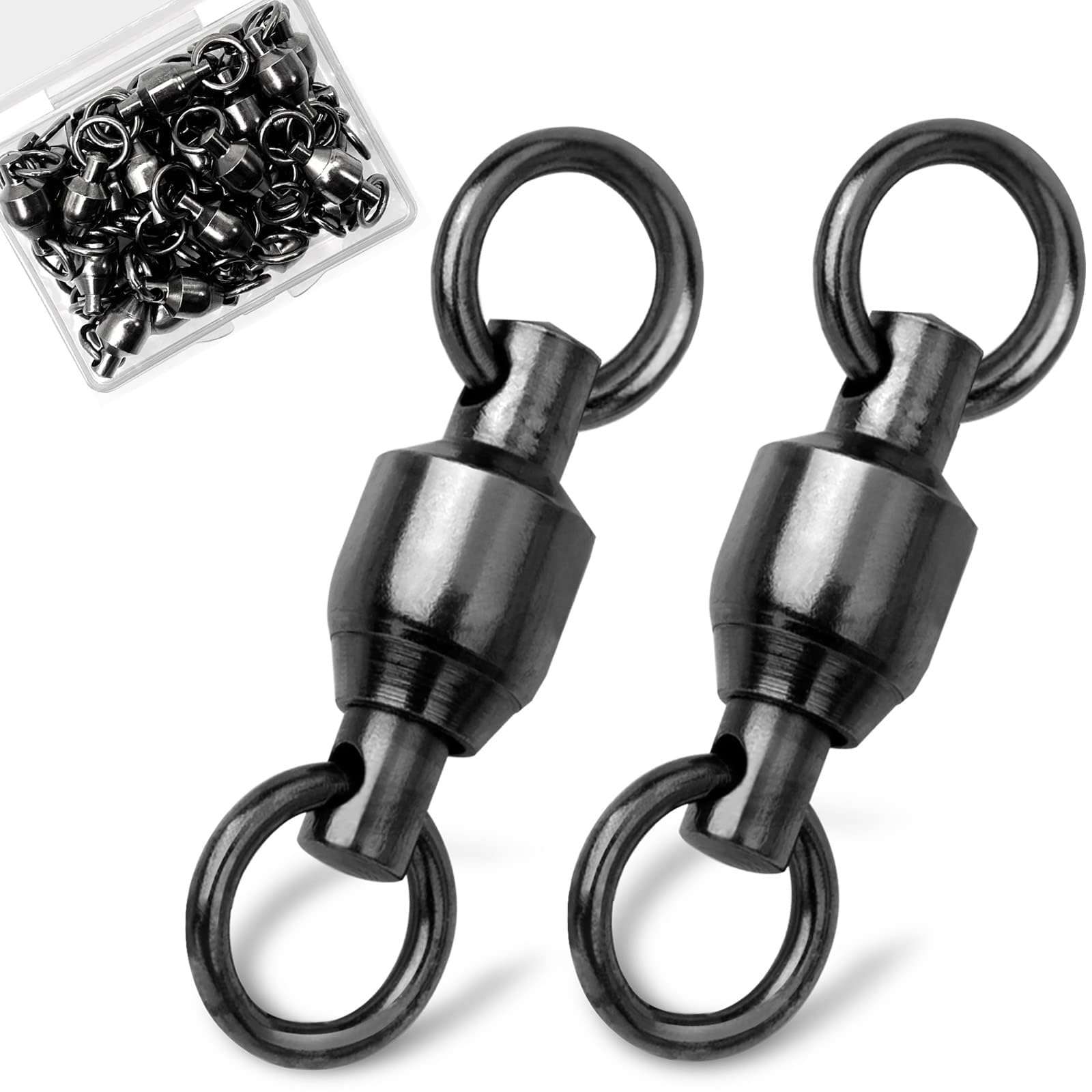 9KM DWLIFE Ball Bearing Swivels Copper Stainless Steel Solid Welded Ring Black Nickel High Strength Connector Saltwater Freshwater Fishing Tackle 30Pcs 0# 1