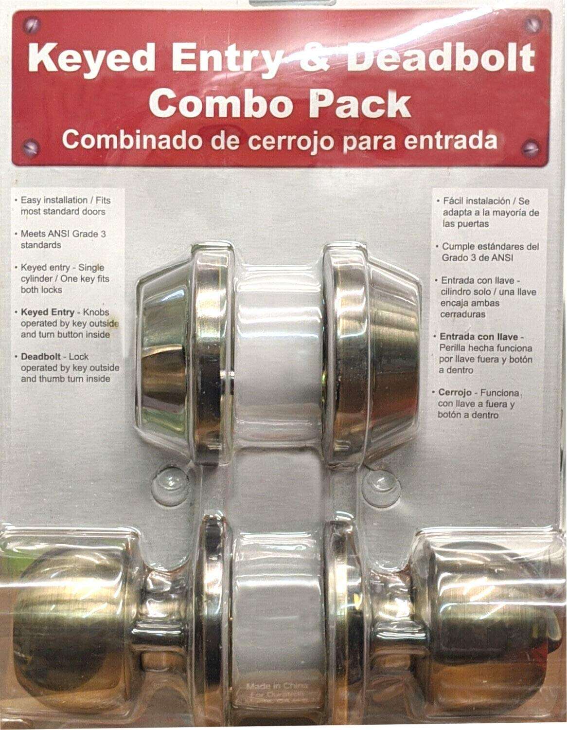 Single Cylinder Deadbolt Entrance Entry Round Door Knob Lock Combo Set Bronze Color 1