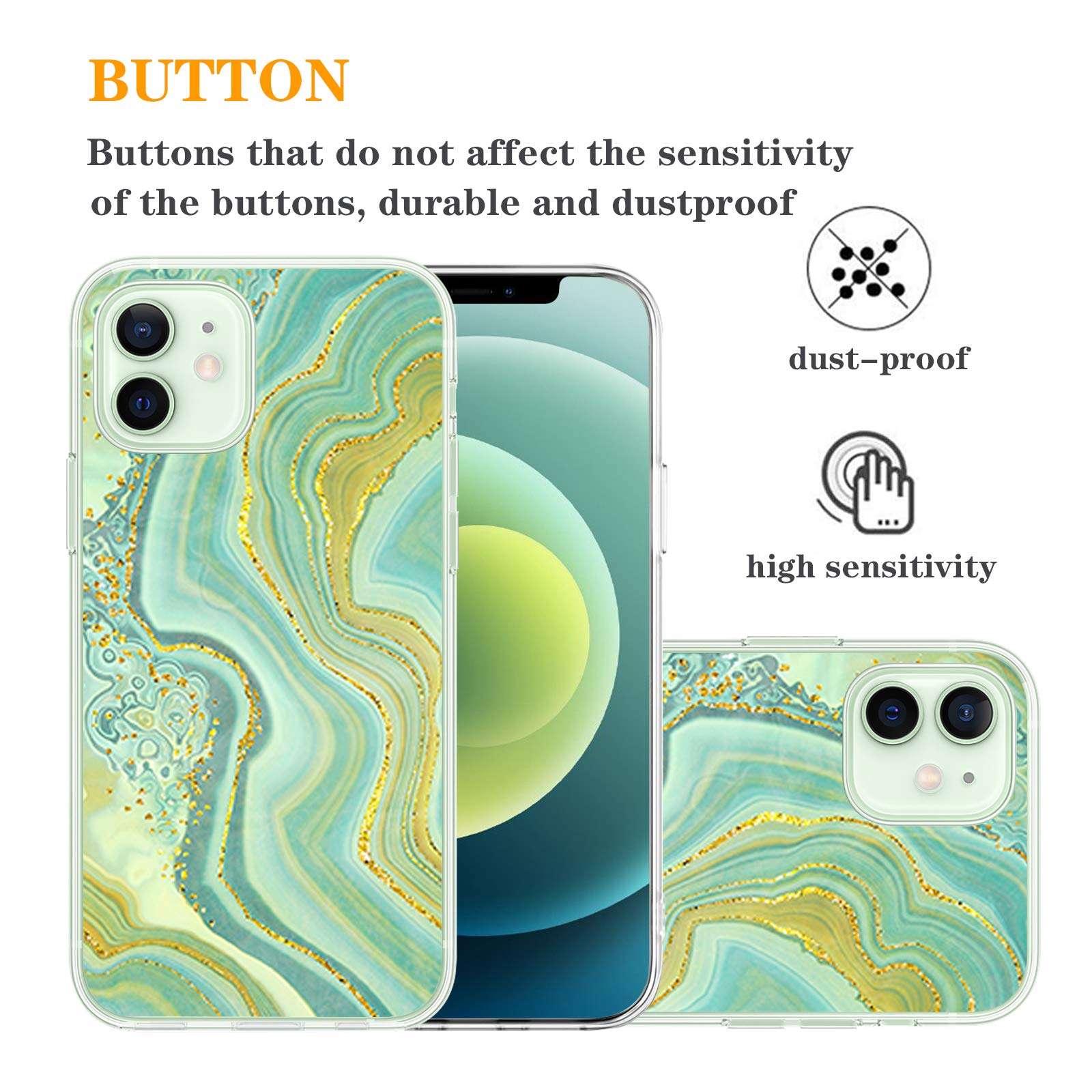 Clear Case for iPhone 12 mini Cases Cute Girly Marble Design for Girls Women, Full Body Protective iPhone 12 mini Case with Soft TPU Shockproof Protective Cover Case for iPhone 12 mini-15 6