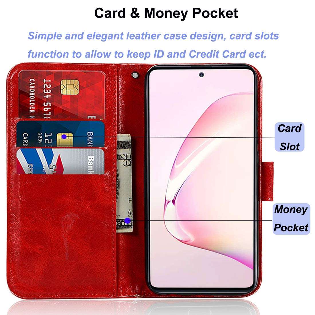 Zoeirc Case for Galaxy Note 10 Lite (2020) Case, for Samsung A81 Wallet Case, PU Leather Wallet Flip Protective Phone Case Cover with Card Slots for Samsung Galaxy note10 Lite (red) 4