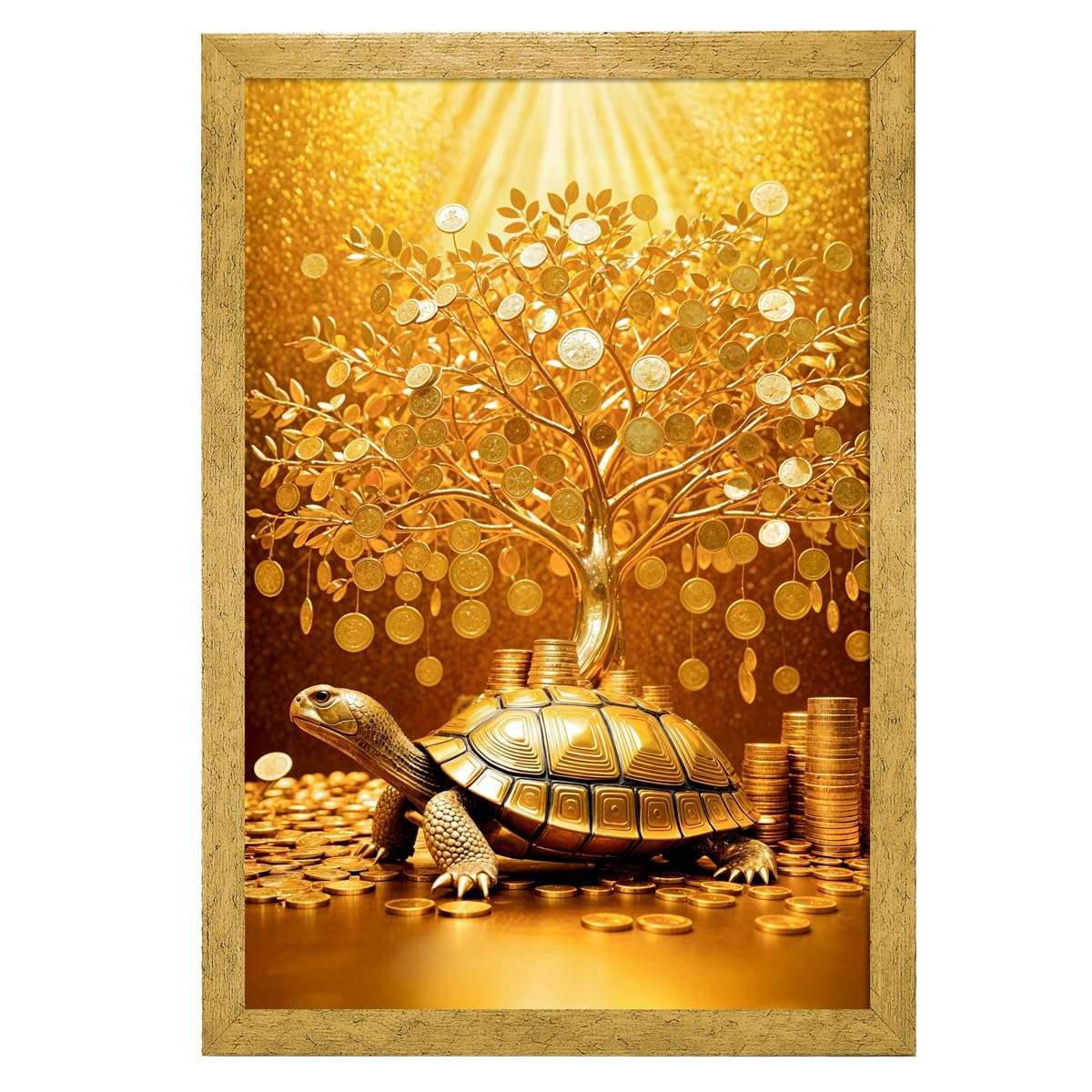 ArtX Paper Money Tree Painting For Vastu, Golden Money Tree Frame For Wall, 12.0 x 18.0 inch, Multicolorm, Set of 1 1