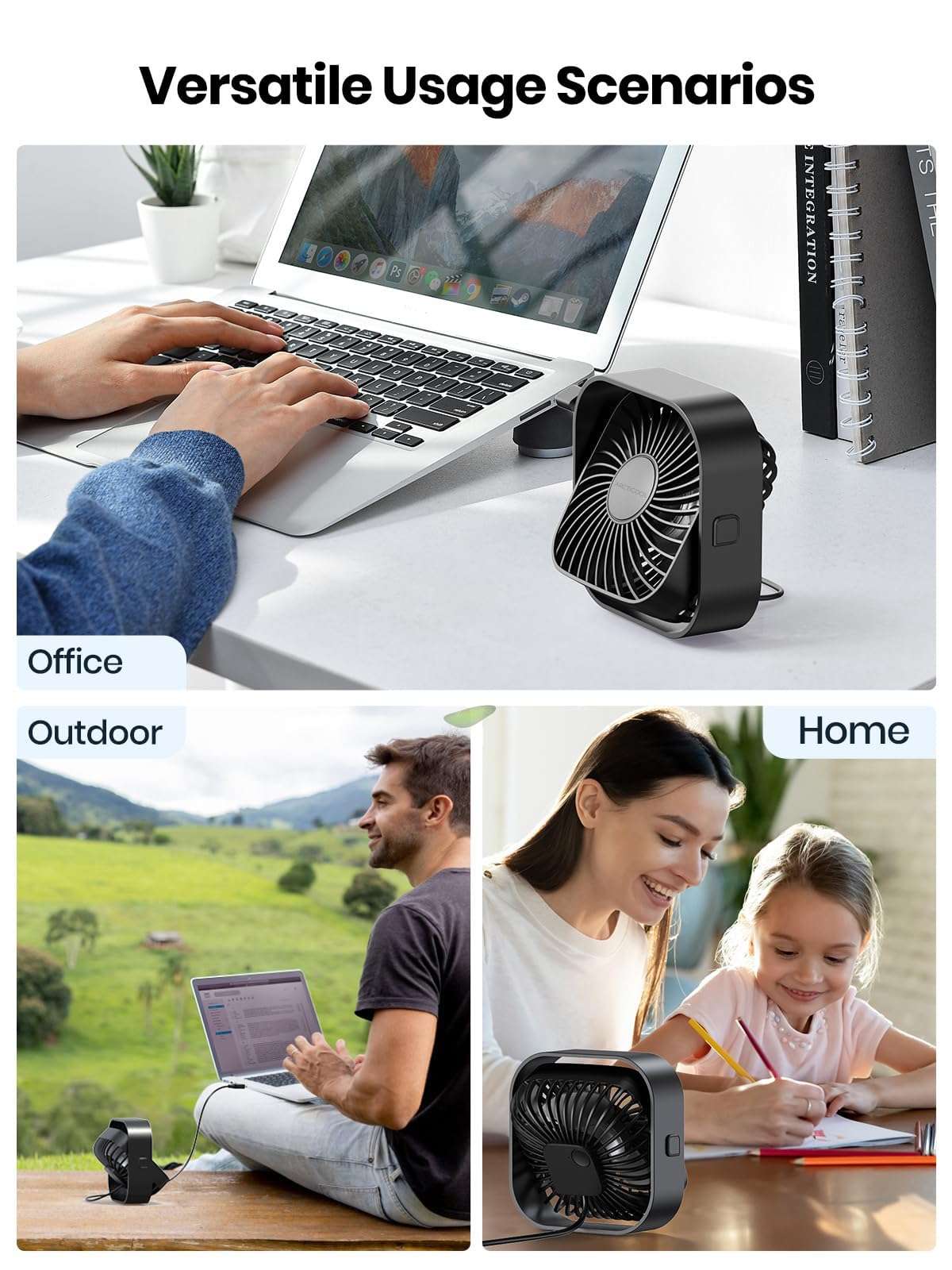 ARCTICOOL Small Table Fan, Mini USB Desk Fan, Strong Airflow & Quiet, USB Powered, 3 Speeds Wind Small USB Fan for Desk, 360° Rotatable for Home Office Table Desktop (4 Inch) 5