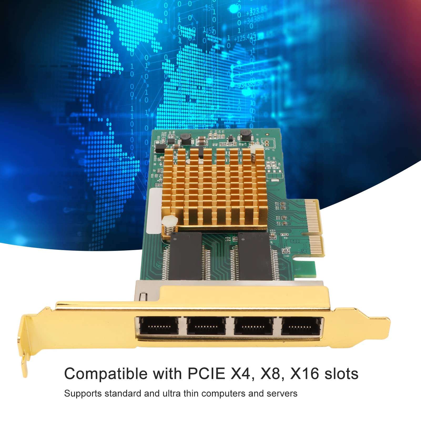 4 Port RJ45 PCI E Gigabit Ethernet Card, PCI Express Network Card I350 Chip PCI Express Network Adapter Card Fast Ethernet PCI E Network Adapter 3