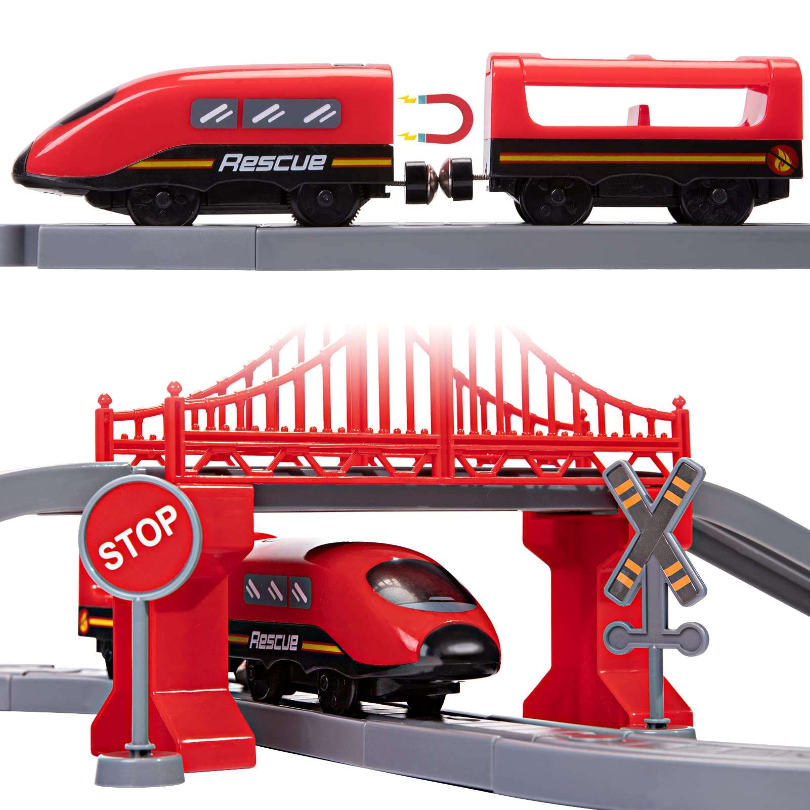 Train Sets for Boys 4-7, 66 Pcs Battery Operated Train Set with Tracks(Magnetic Connection), Compatible with Thomas, Brio, Chuggington, Melissa and Doug, Gifts for 3 4 5 6 Years Old Boys Girls 5