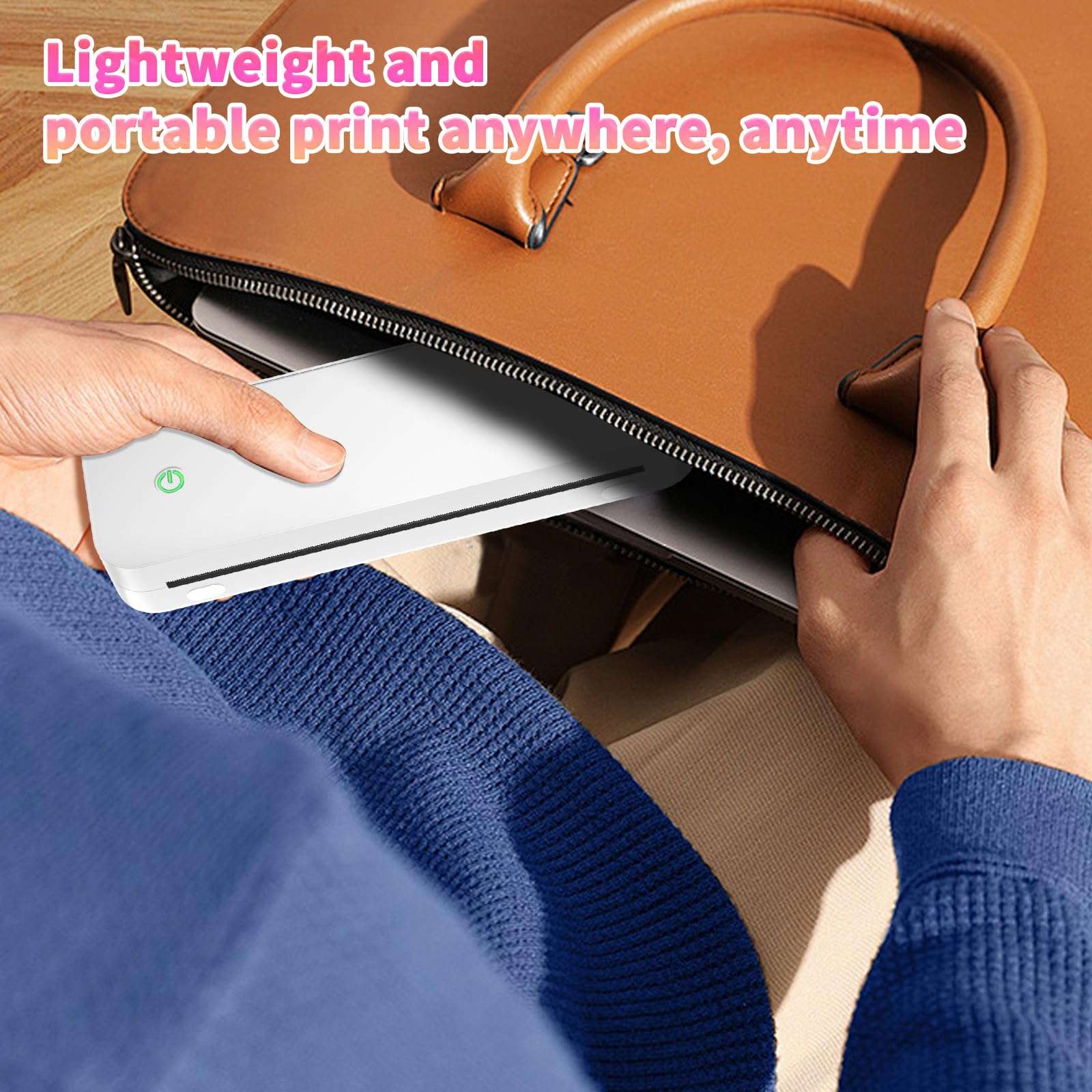 Portable Printers Wireless for Travel, 300DPI Thermal Inkless Printer Support 8.5" X 11" US Letter&Legal,A4&A5 Thermal Paper,Bluetooth Wireless Mini Printer Compatible with Android (Ivory White) 4