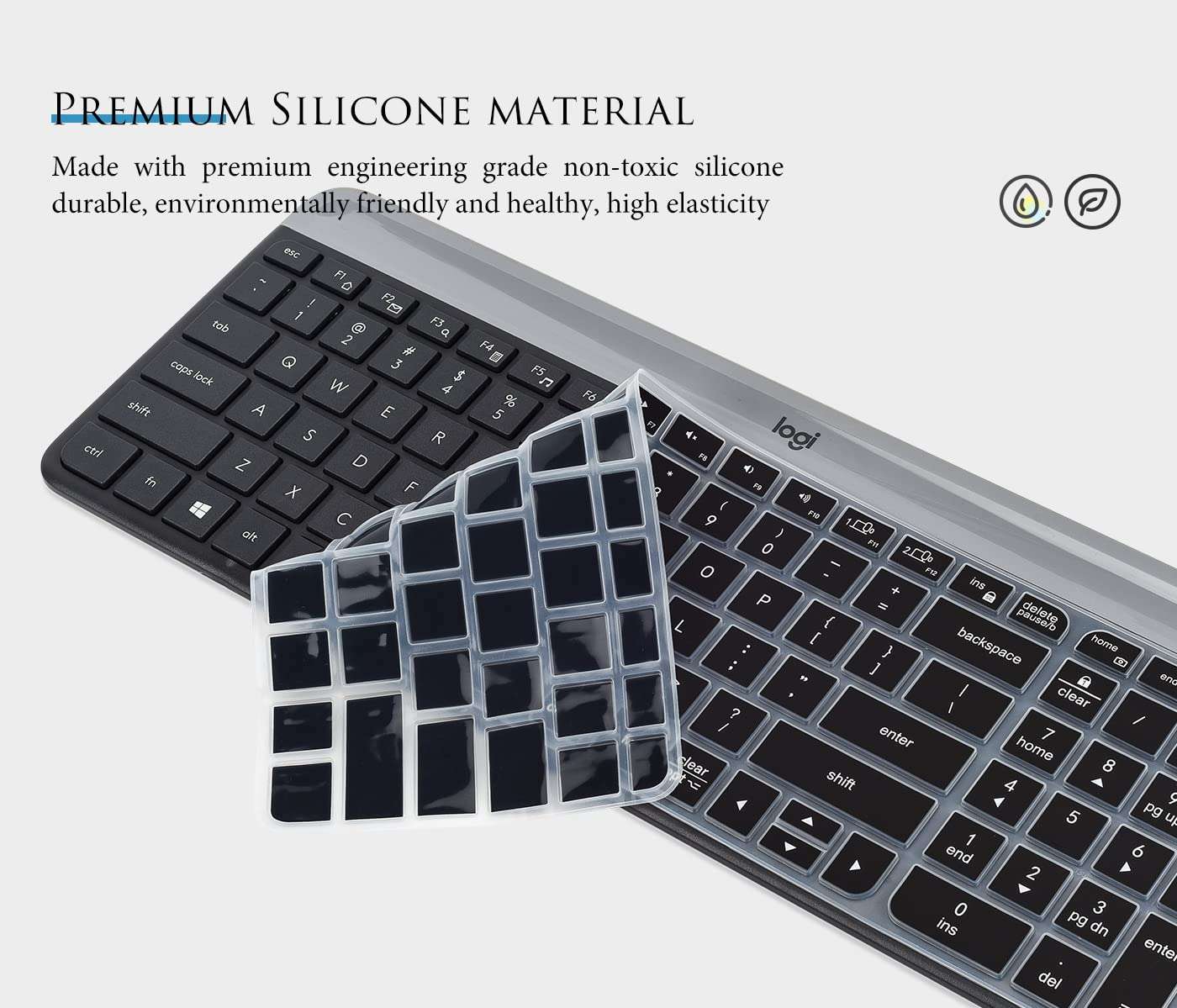 Keyboard Cover Skin for Logitech K580 Multi-Device Slim Wireless Keyboard, Logitech K580 Bluetooth Keyboard Protector - Black 3