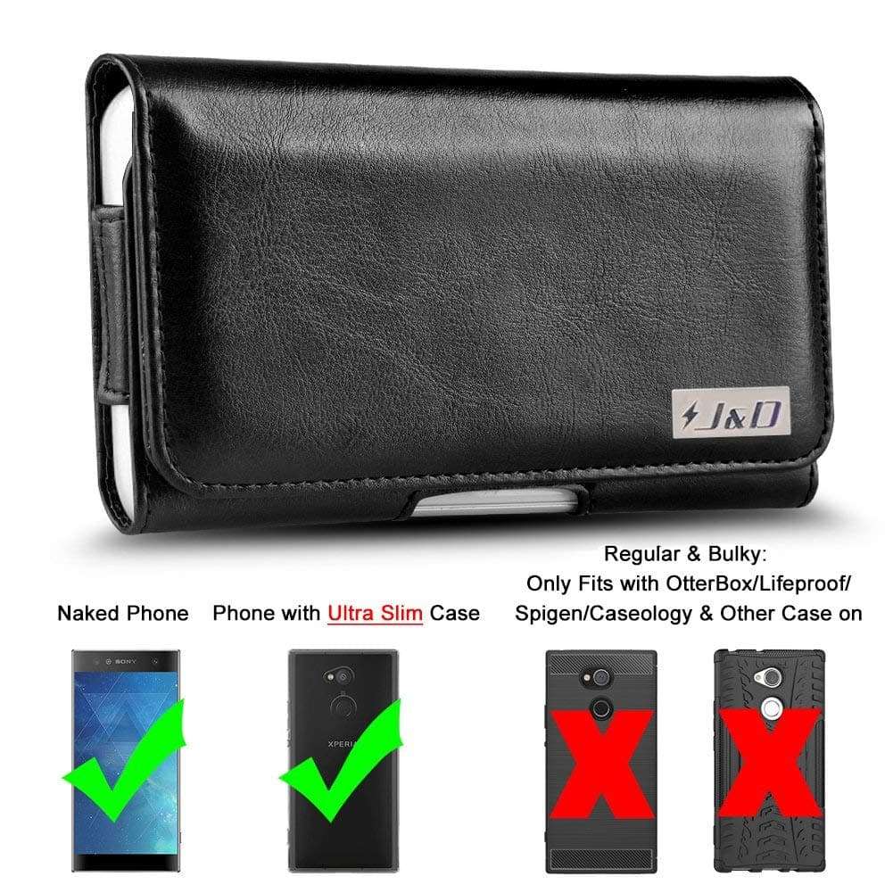 J&D Moto E5 Plus Holster, Moto E5 Supra Holster, PU Leather Holster Pouch Case with Belt Clip, Leather ID Wallet Case for Motorola Moto E5 Plus / Moto E5 Supra (Fit with Naked Phone or Slim Case On) 2