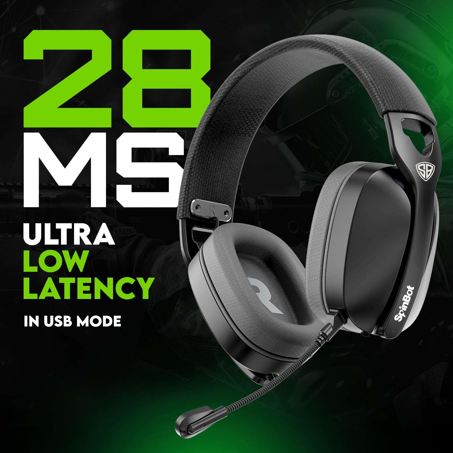 SpinBot Ranger HX500 Over-Ear Tri-Mode Wireless Gaming Headphones | Dual 2.4GHz + Bluetooth + Wired | 28ms Ultra-Low Latency | Detachable Boom Mic | 25Hrs Play Time (Black) 4