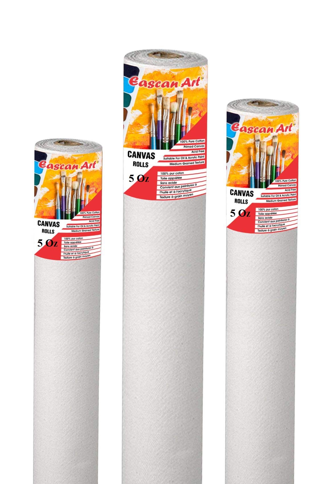 Eascan Art 5 Oz. Medium Grain Primed Cotton Canvas Roll for Oil and Acrylic Painting (5 Oz. White, 60" X 10 Mtrs)