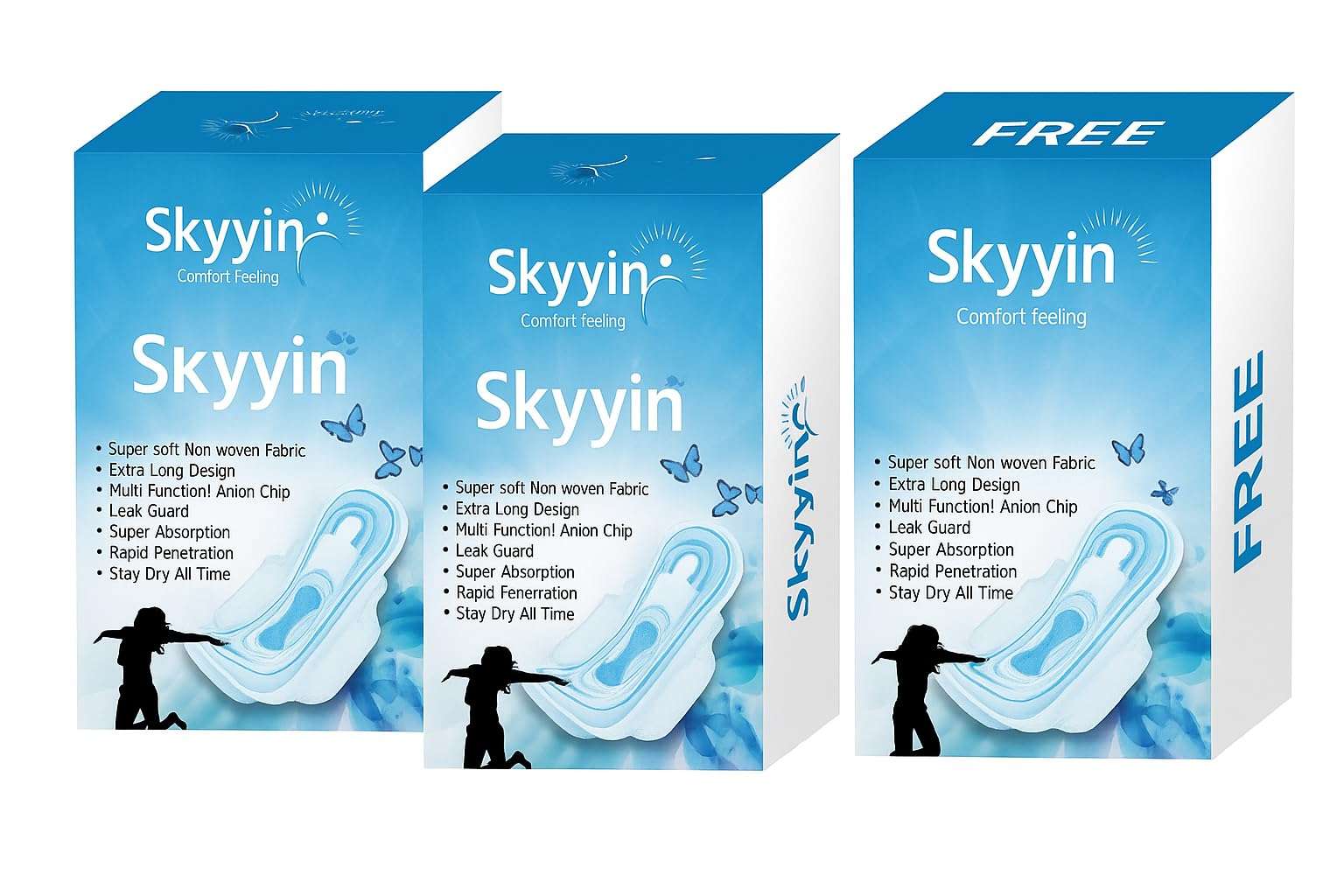 Skyyin Comfort Feeling Nights Sanitary Pads for Women 16 Pds (Buy 2 Get 1 Free) (8 pads) 1
