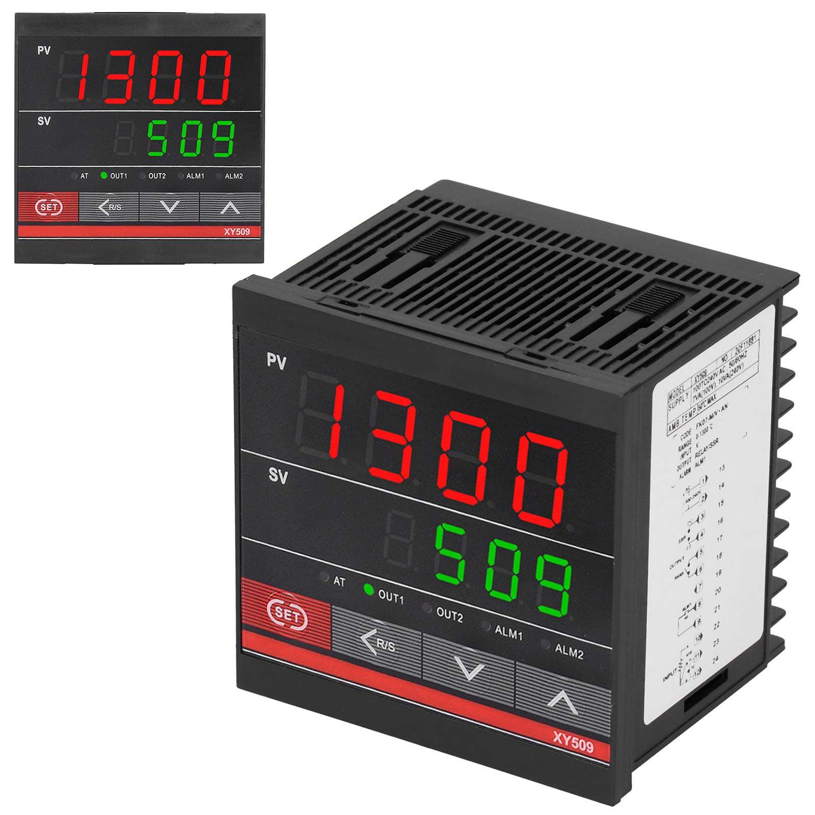 Universal Temperature Controller Dual Display 0-1300℃ Digital Thermostat ABS Heating and Cooling Relay for Temperature Pressure Flow Control 5