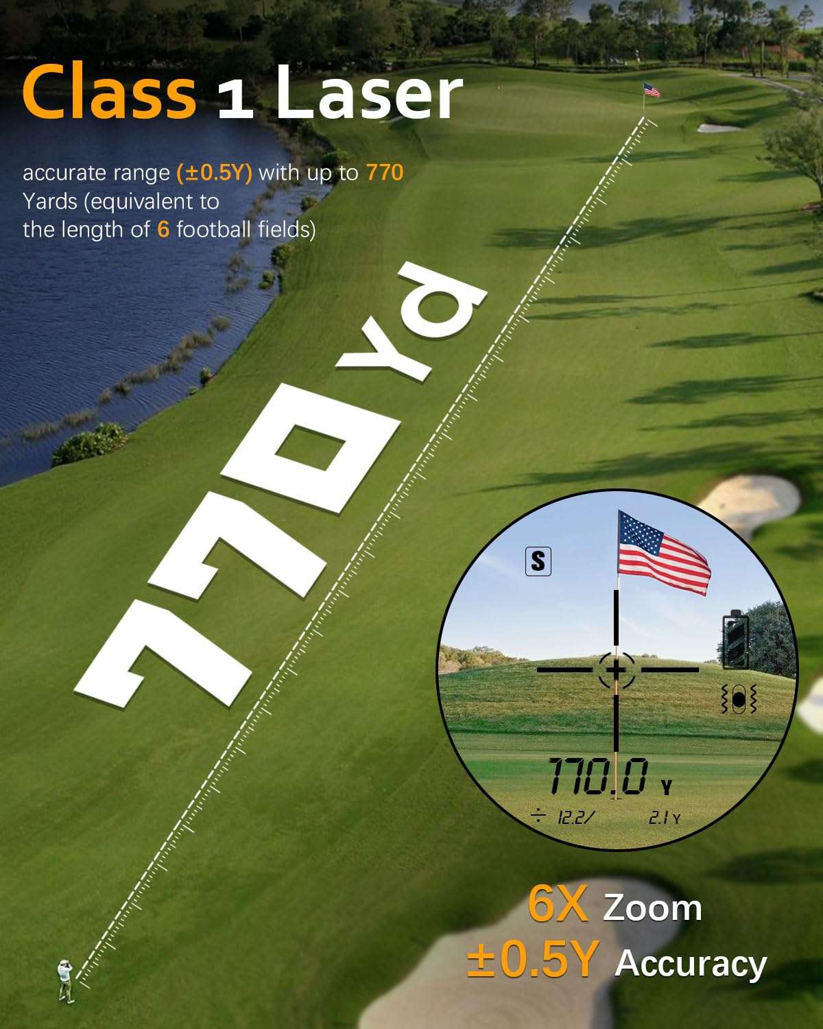 Range Finder Golf, Hunting Range Finder, Golf Rangefinder with Slope, 766Yards, Rechargeable Laser Range Finders Magnetic, Distance/Flag/Scan/Speed 4