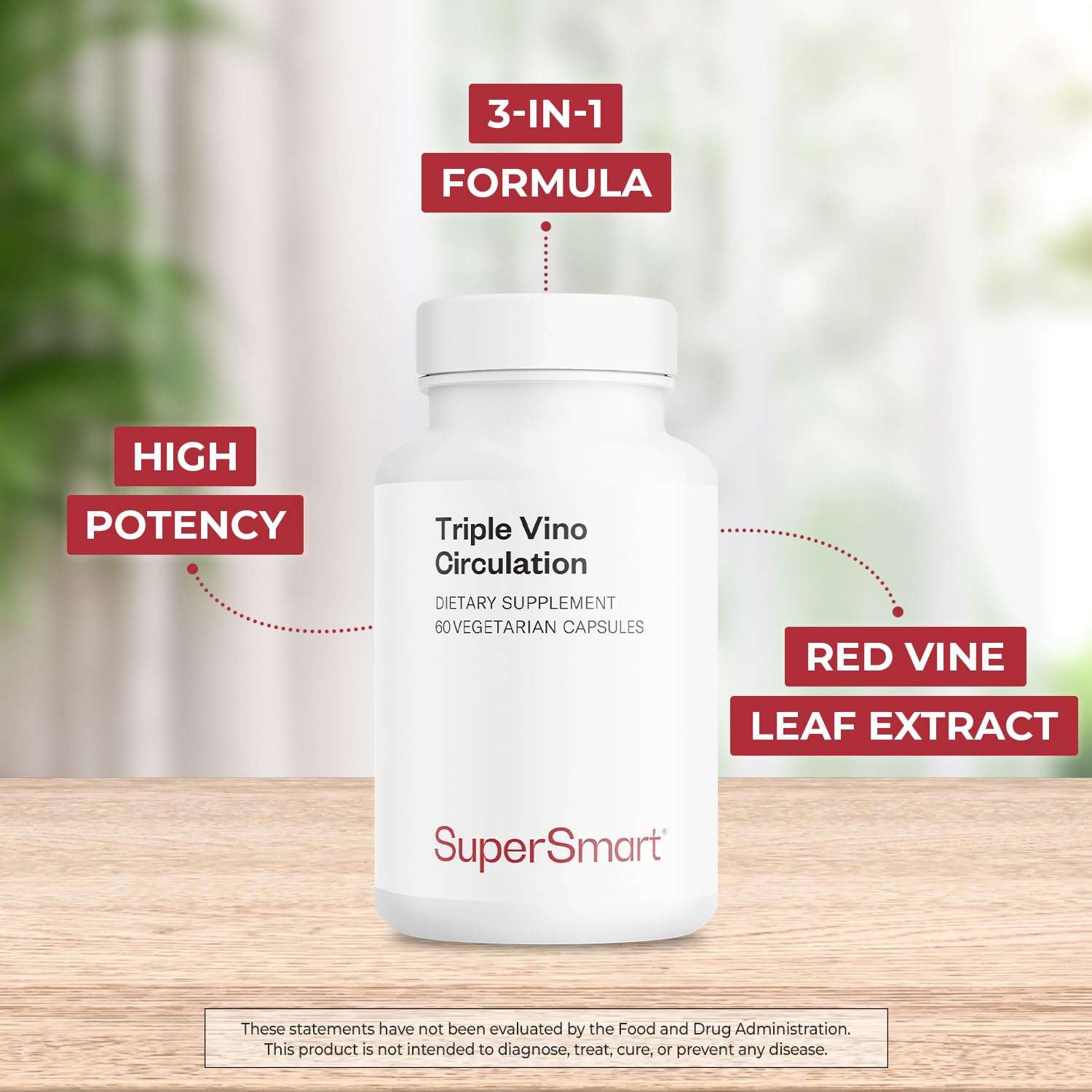 Supersmart - Triple Vino Circulation (High Potency) - 3-in-1 Formula - Red Vine Leaf Extract - with Grape Seed & Marc | Vegan & Gluten Free - 60 Veg Capsules 3