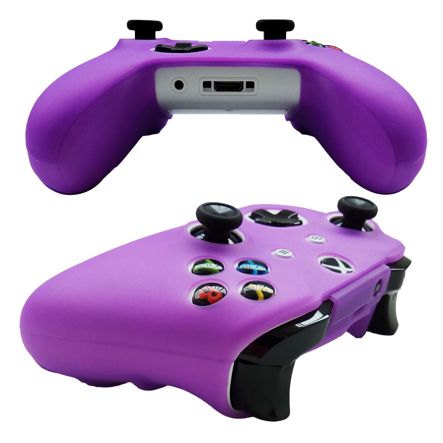 Hikfly Silicone Controller Cover Skin Protector Case Faceplates Kits for Xbox One X/One S/Slim Controller with 4pcs Thumb Grips Caps(Purple) 4