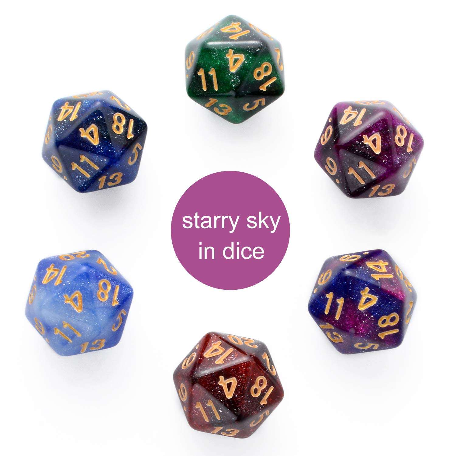 FLASHOWL Galaxy Dice Starry Sky Polyhedral Dice Set Table Games Dice 6 Sets Dice 6 x 7 Die Series D20, D12, D10, D8, D6, D4 DND dice DND RPG MTG Double Colors,6 Colors Stress Relieve(42 Pieces) 2