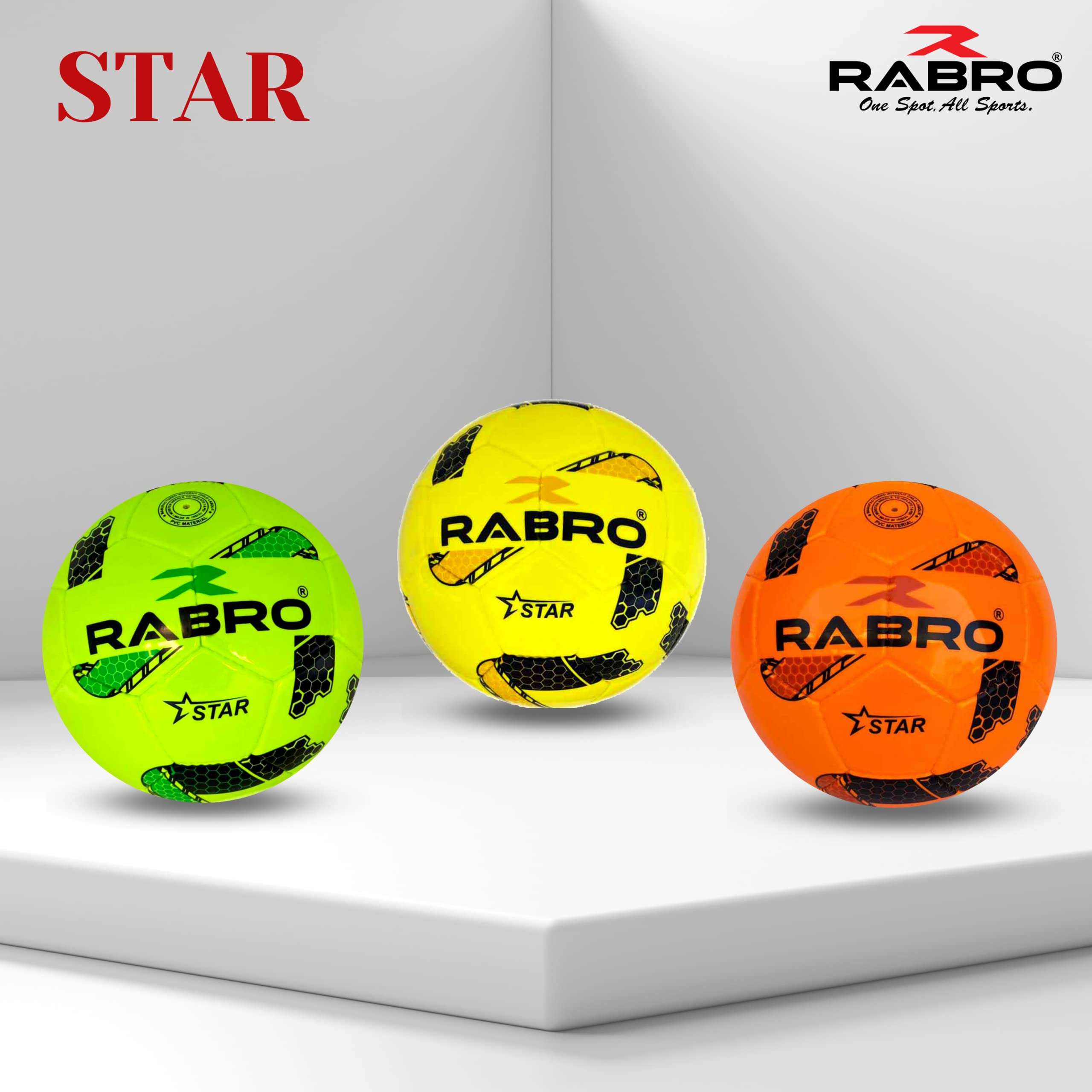 RABRO Football, Football Size 5, Orange Star Soccer PVC Football 6