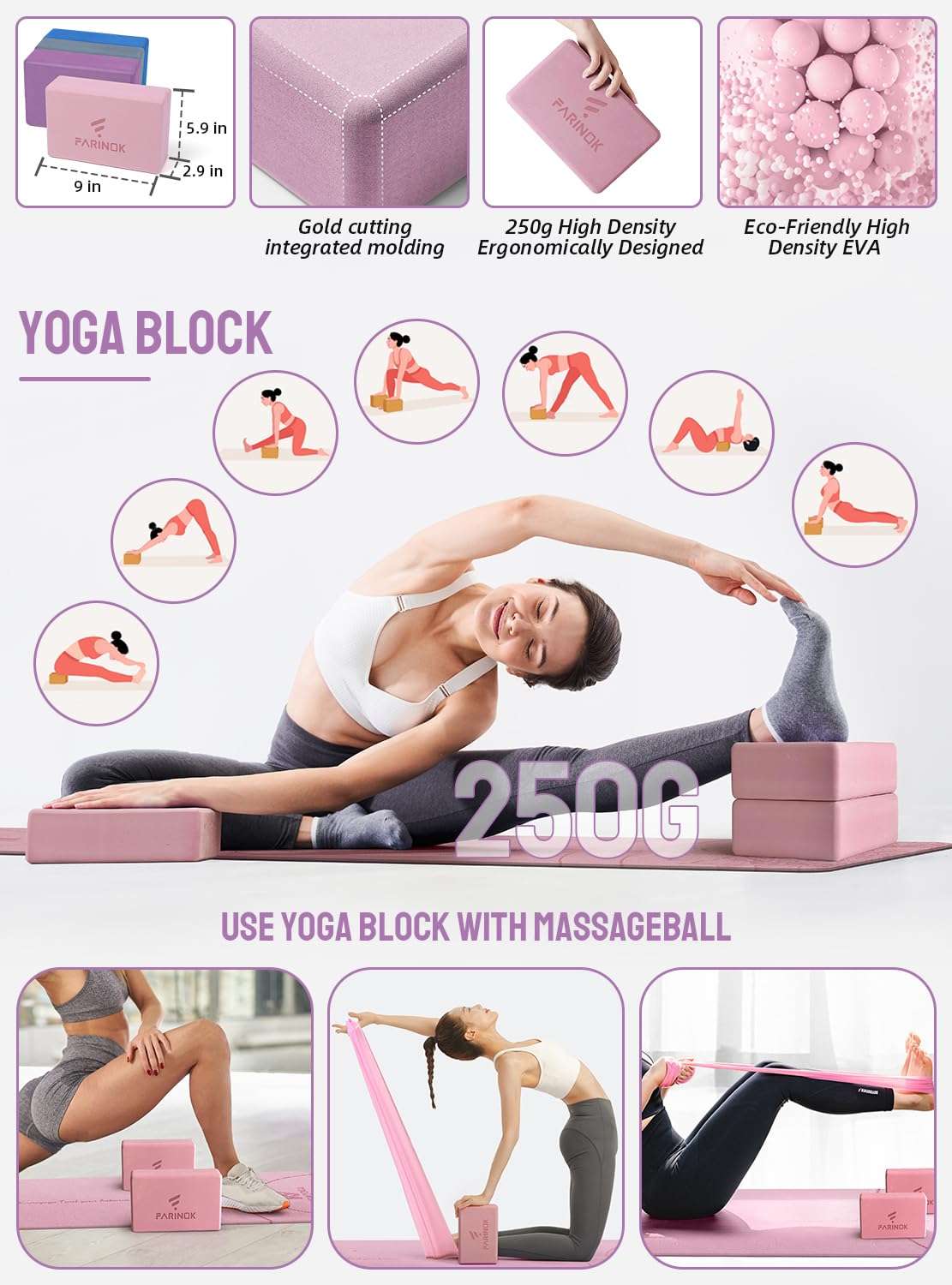 1/3 Yoga Mat Thick, Yoga Kit and Sets for Beginners Include High Density Yoga Mat with Multi-loops Yoga Strap, Blocks, Booty Resistance Band Set & Door Anchor (8MM, BLUE&LIGHT BLUE) 5