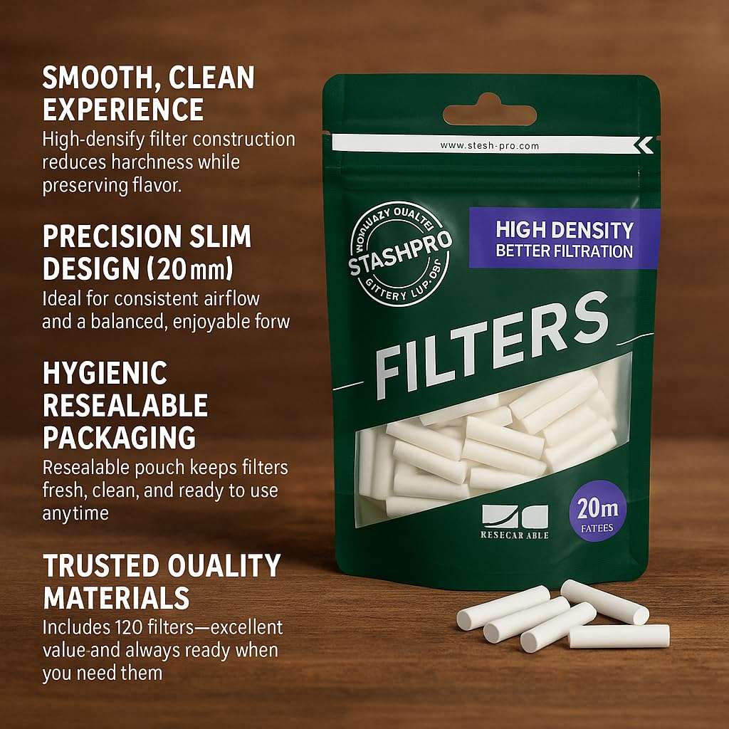 Stash-Pro Slim Long Filters 20mm – Pack of 5 Resealable Pouches (120 Filters Each) | High-Density Filter Tips for Smooth, Clean Experience | Premium Quality Rolling Accessories 4