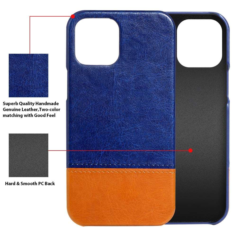 iPhone 12 Case iPhone 12 Pro Case Ultra Thin, with Two-Color Stitching Design, Half Border Design Hard PC Shockproof Protective Leather Case for iPhone 12/iPhone 12 Pro 6.1 Inch 2020-Dark Blue 3