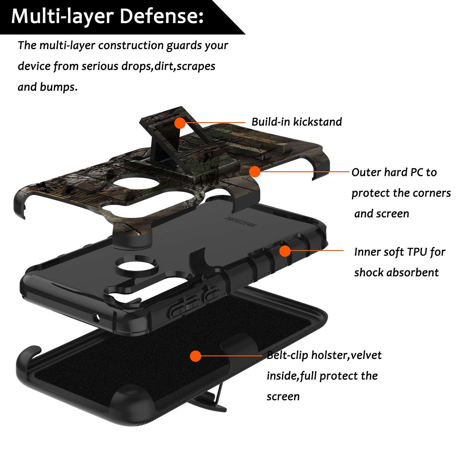 Elegant Choise Motorola Moto G Stylus Case, Shockproof Rugged Kickstand and Swivel Belt Clip Hybrid Holster Heavy Duty Full Body Rubber Armor Defender Protective Cover for Moto G Stylus (Camo) 4