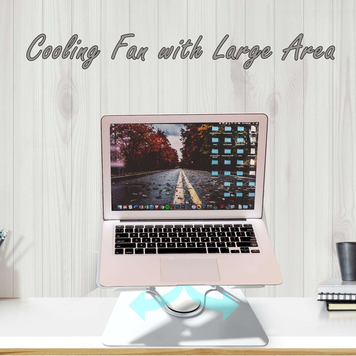 TEESTA Smart Design 360° Rotating Base Laptop Stand Portable 10-17.3inch Laptops Metal & Silicone Table Top Stand with Silent Cooling Double Fan Design Desk Adjustable Height (White,1-Pcs) 3