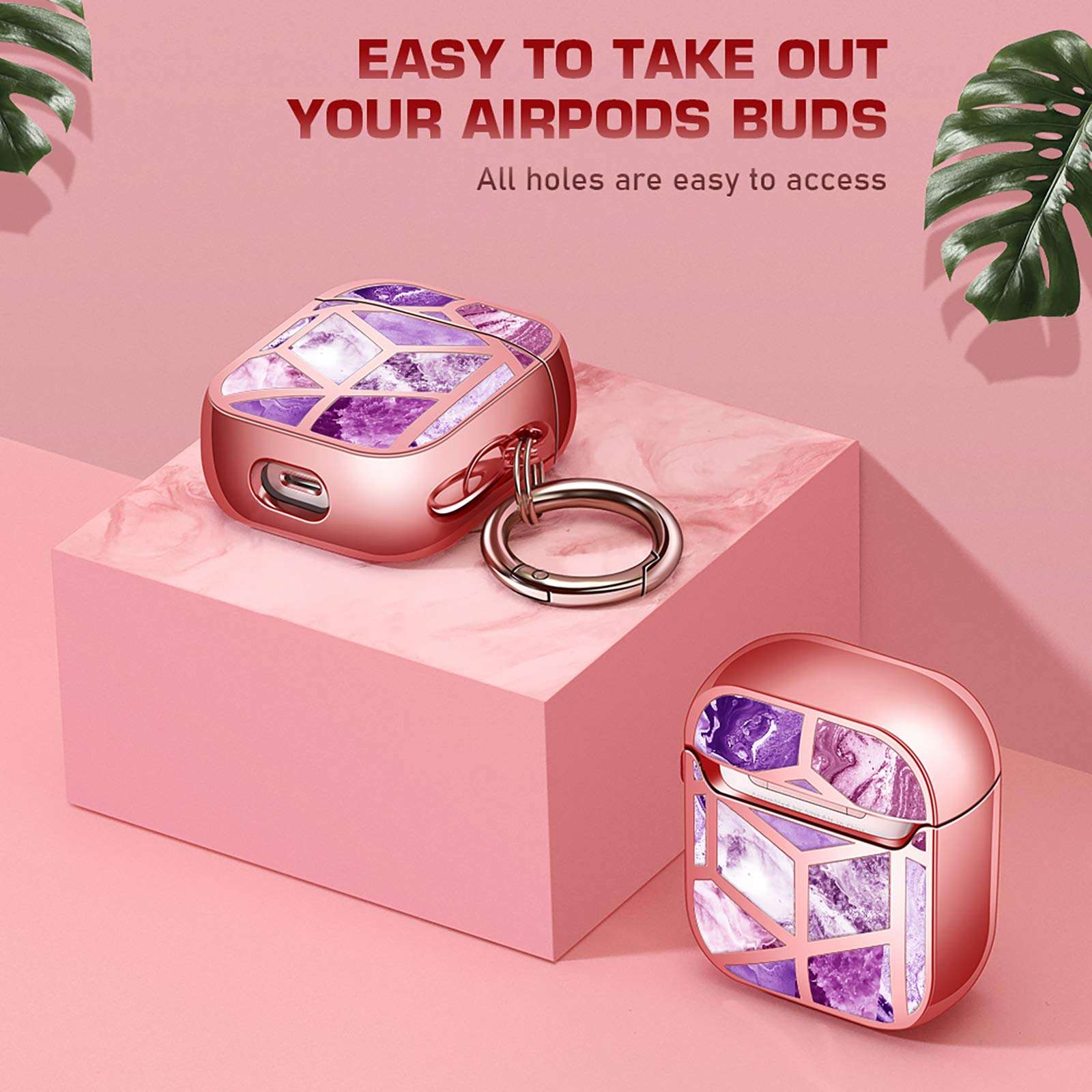 Maxjoy for Airpods Case Marble Cute Marble Airpod Case with Carabiner Protective Hard Case Skin Cover for Apple Airpods 2 Wireless Charging Case [Front Led Visible] (Deep Purple) 4