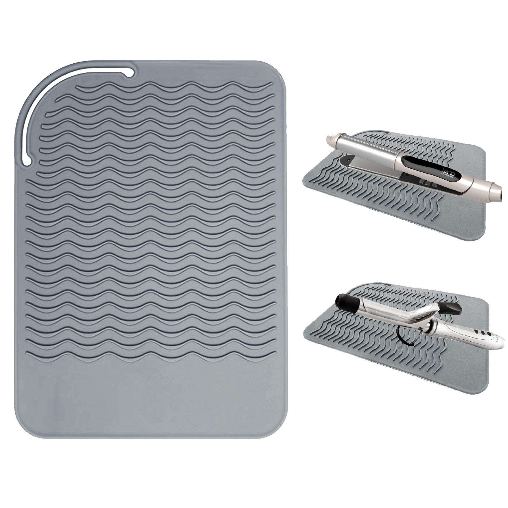 Heat Resistant Silicone Mat for Curling Iron Hair Straightener Flat Iron and Hot Styling Tool 9" x 6.5", Gray