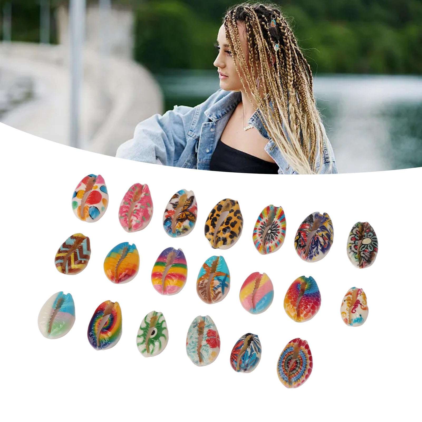 20pcs Hair Shell Pendants Floral Print Shell Hair Braid Rings Jewelry for Braids Dreadlock 4