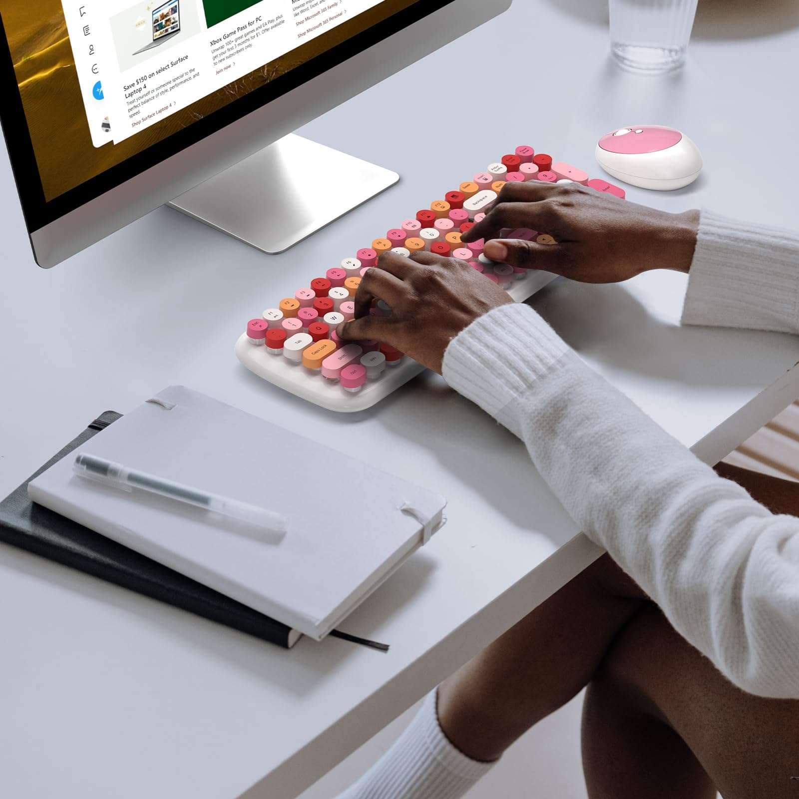 MOFII Wireless Keyboard and Mouse, Typewriter Full Size Keyboard with Number Pad and 2 in 1 USB Connected Mouse for Mac, Windows 7/8/10, Laptop, Desktop, PC, Computer (White Colorful) 4