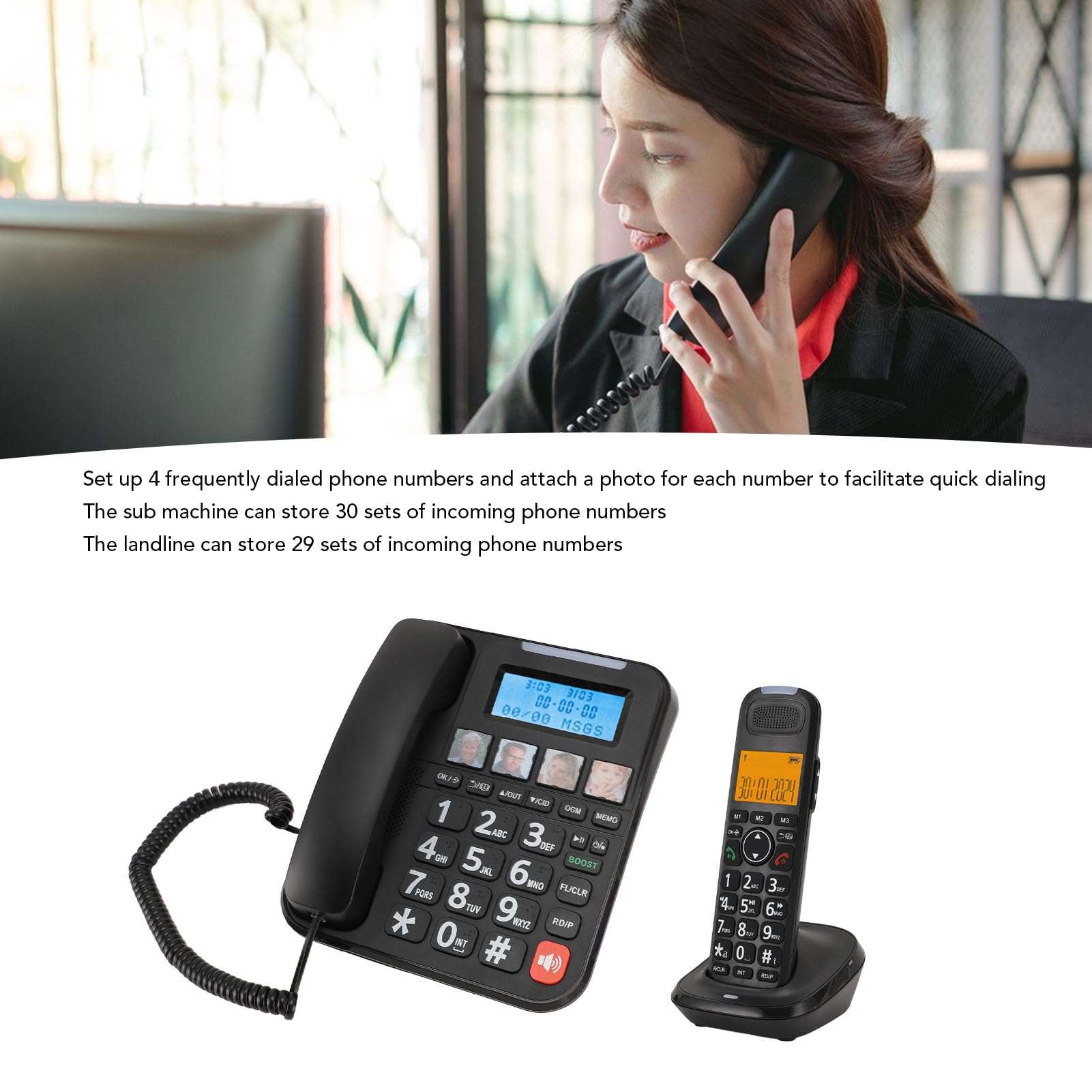 Cordless Phone with Answering Machine, Expandable Landline Phone with Handset for Office Home, Advanced Call Block, Photo Dialing, Bilingual Caller ID, Corded and Cordless Phone 4