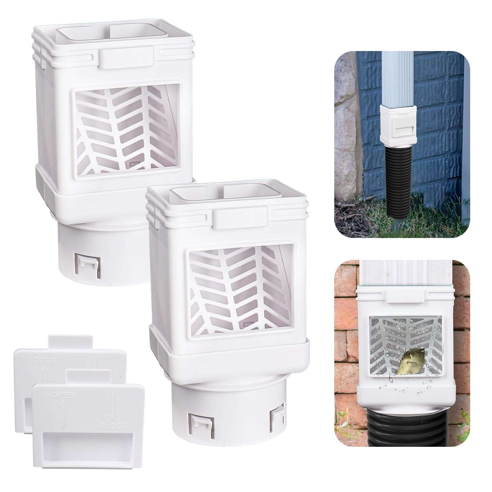 Downspout Leaf Filter,Leaf Removers,Downspout Filters, Downspout Screen Filters, Fits 2X3 and 3X4 drainpipe, (2-pack white) 1