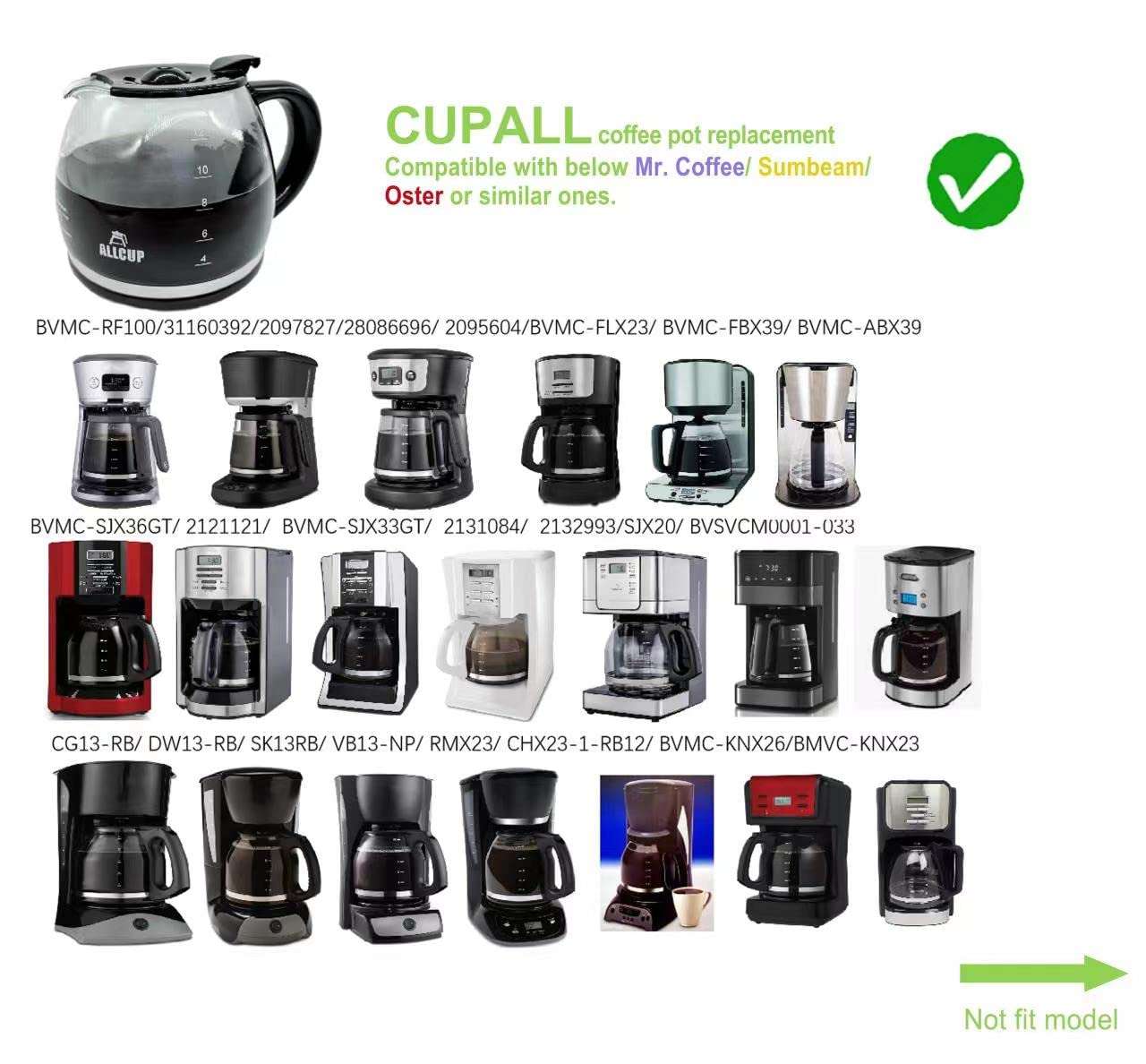 Mr Coffee Replacement Carafe Compatible With Mr. Coffee 12 Cup coffee maker machine,Black Handle 4