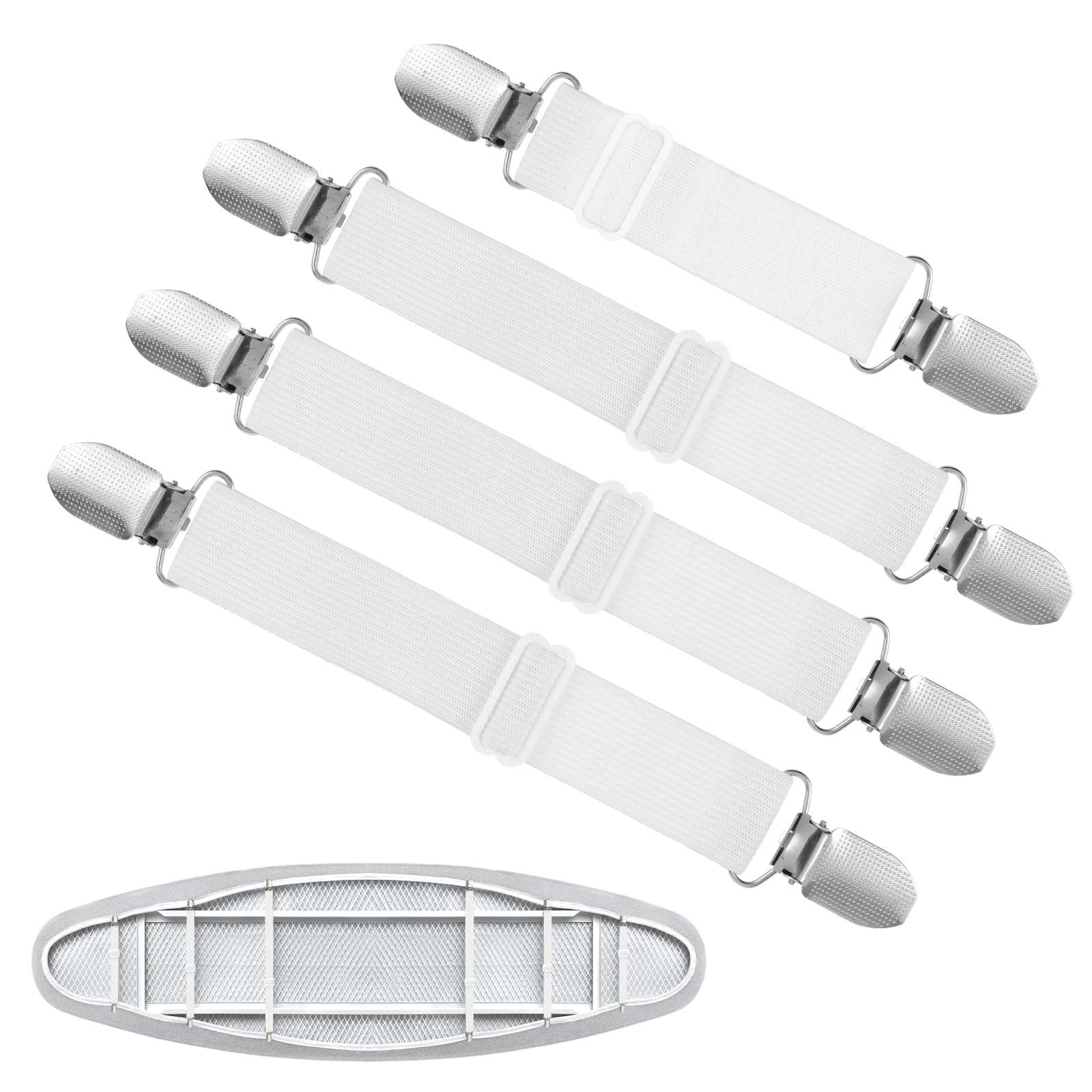 Ironing Board Cover Pad 4 PCS Mini Suspenders Hanger over Covers With Padding Standard Size Hook Braces Fasteners Cord Holder For Accessories Plate Sheet Hold Cushion Clip Flat and Secure Tension Clip 1