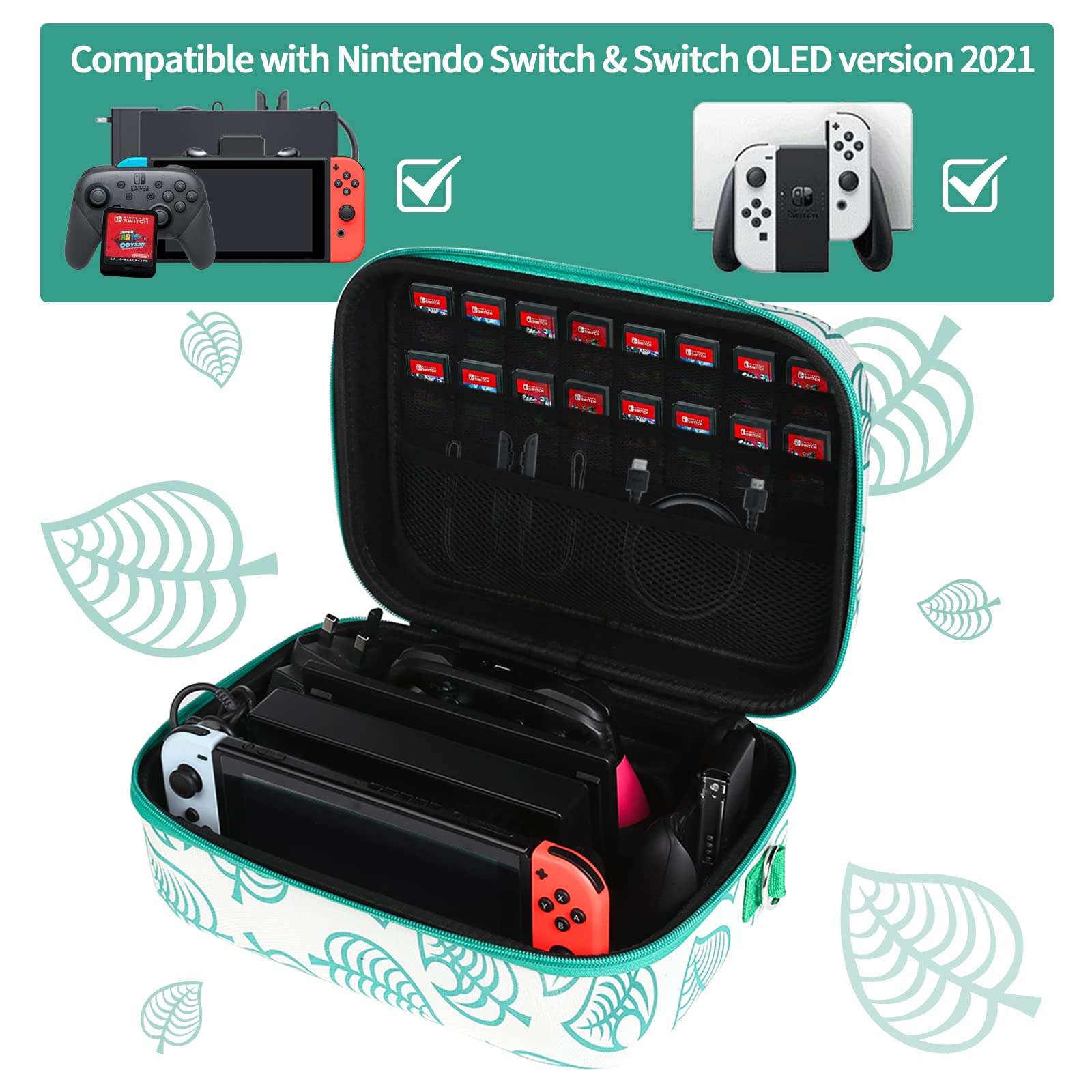 Carrying Case for Nintendo Switch,Large Storage Case for Switch Console, Pro Controller, Accessories Switch Dock, AC Adapter with 16 Game Cards, Travel Hard Protective Carry Bag with Handle,Gray 4