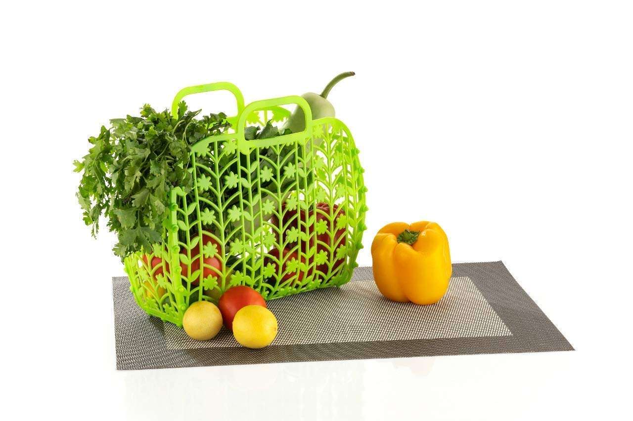 kavach Enterprise Creative Designed Fruit & Vegetable Storage Basket Foldable Bag for Shopping | Living Room,Party & Travelling Bag| Plastic | Light Weight & Smart Look (Multi Color) (1) 5