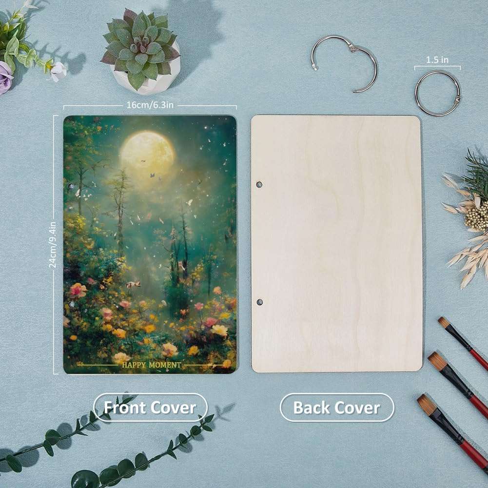 SUPERDANT Happy Moment Greeting Card Organizer Planning Book Binder Card Keeper Moonlight Jungle Birthday Cards Holder Wooden Keeper Binder Photo Album 2-Rings Cover Keepsake Holiday Wedding Gifts 4