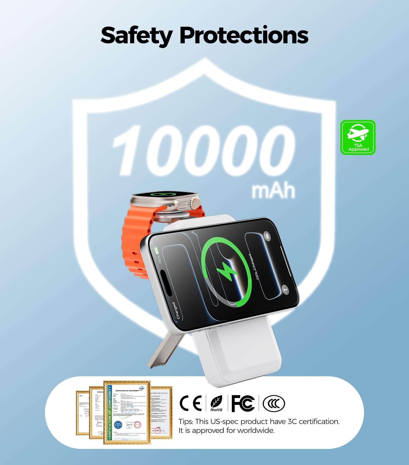 APTMAPT Magnetic Wireless Charger, 20W Fast Charging, MagSafe Charger with Stand, Travel Charging Station for iPhone 17/16/15/14/13/12, iWatch, Air pods, White 6