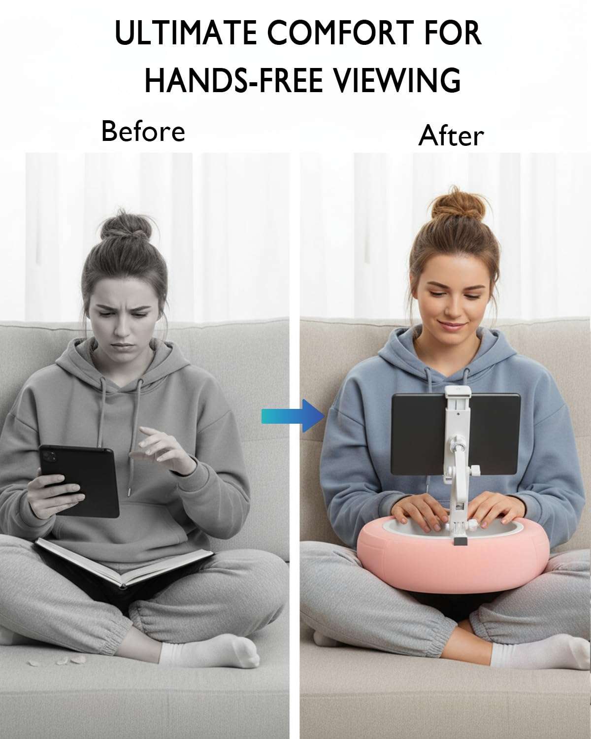 Tablet Pillow Stand, Compatible with 5"-12.9" Kindle, iPad, Phone/Tablet, Google, Samsung, 360° Rotating Phone Holder for Bed, Soft Plush Fabric, Detachable Bowl, Reading and Relaxation on Bed, Pink 3