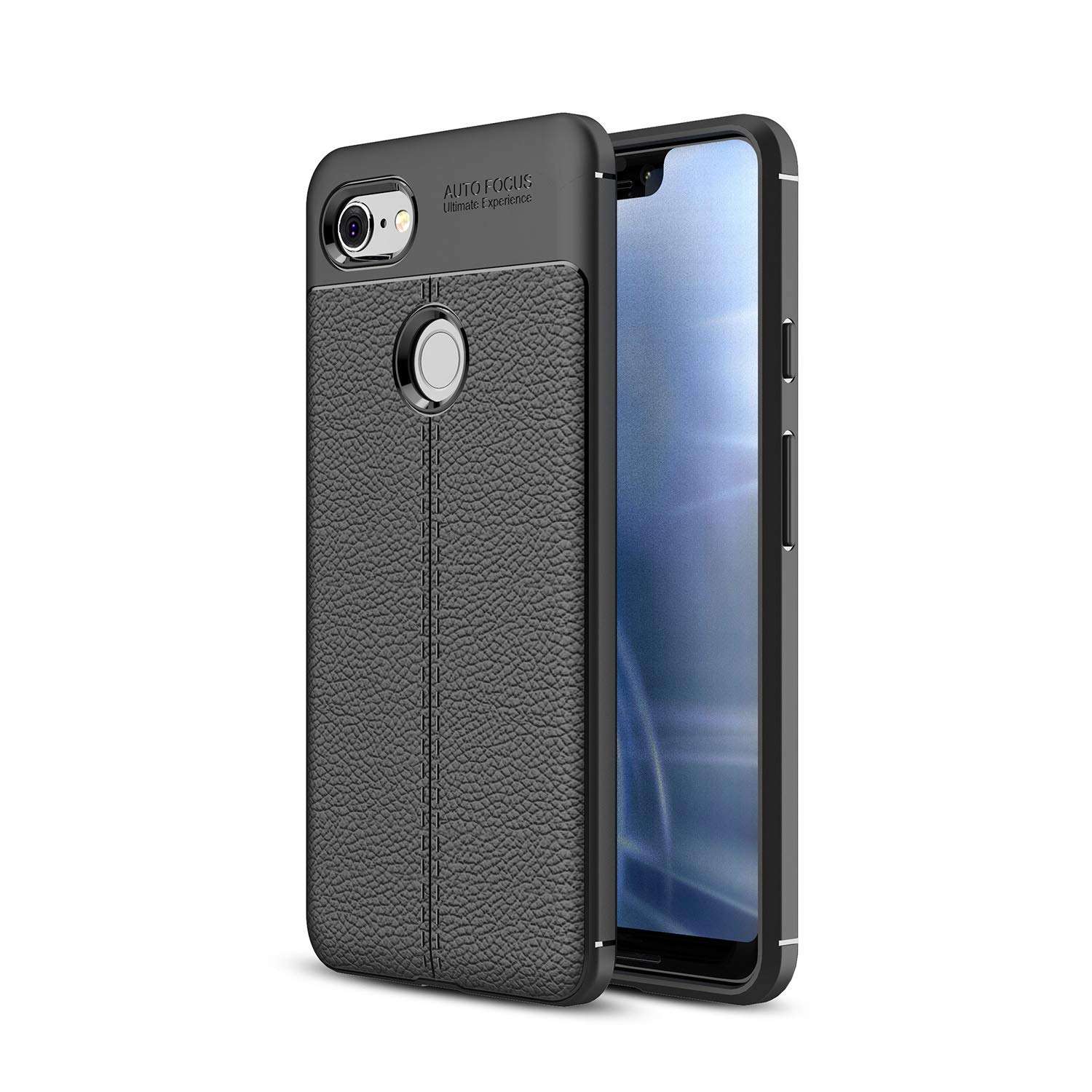 DEVMO Phone Case Compatible with Google Pixel 3 XL TPU Bionic Leather Gel Rubber Full Body Protection Shockproof Cover Case Drop Protection Black 2