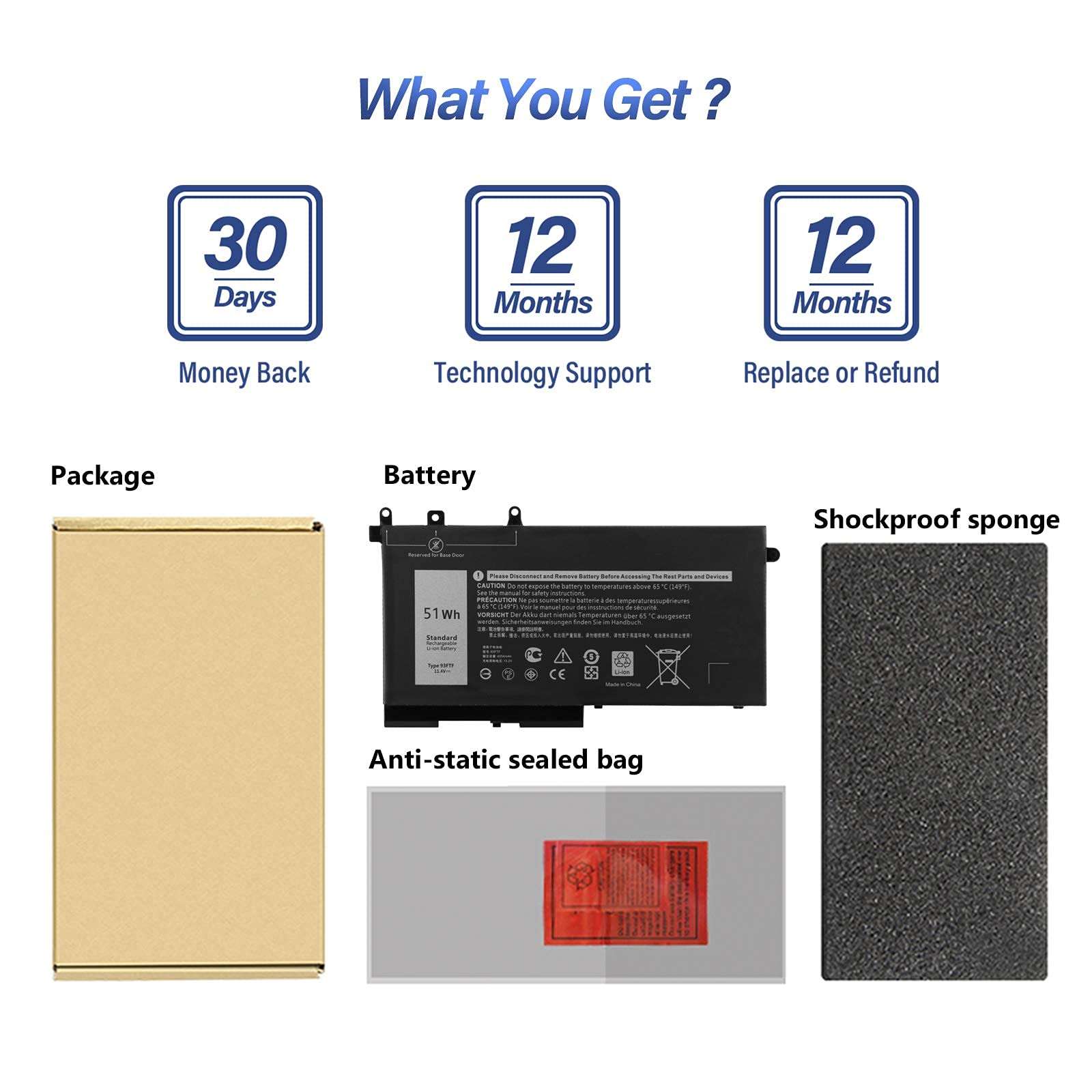 ANTIEE 51Wh 93FTF Laptop Battery Replacement for Dell Latitude 5280 5480 5580 5590 5490 5288 5290 5488 E5280 E5480 E5580 E5490 E5590 E5290 Precision 15 3520 3530 Series D4CMT 4YFVG 83XPC 083XPC 6