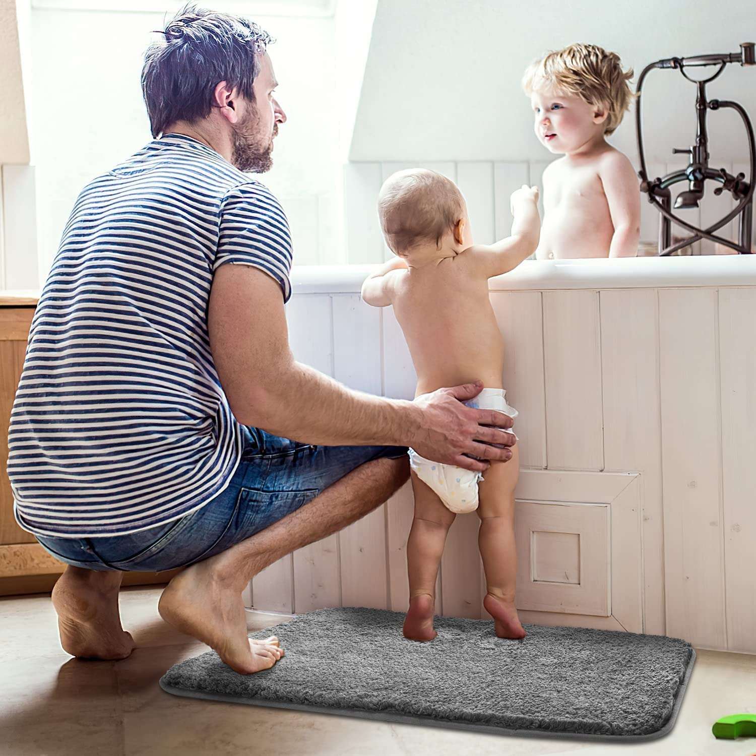 SIWAN | Non-Slip Bathroom Soft Microfiber Microfiber Bath Mat with Water Soaking, and Machine Washable (Size :- 40x60 cm) Pack of 1 6