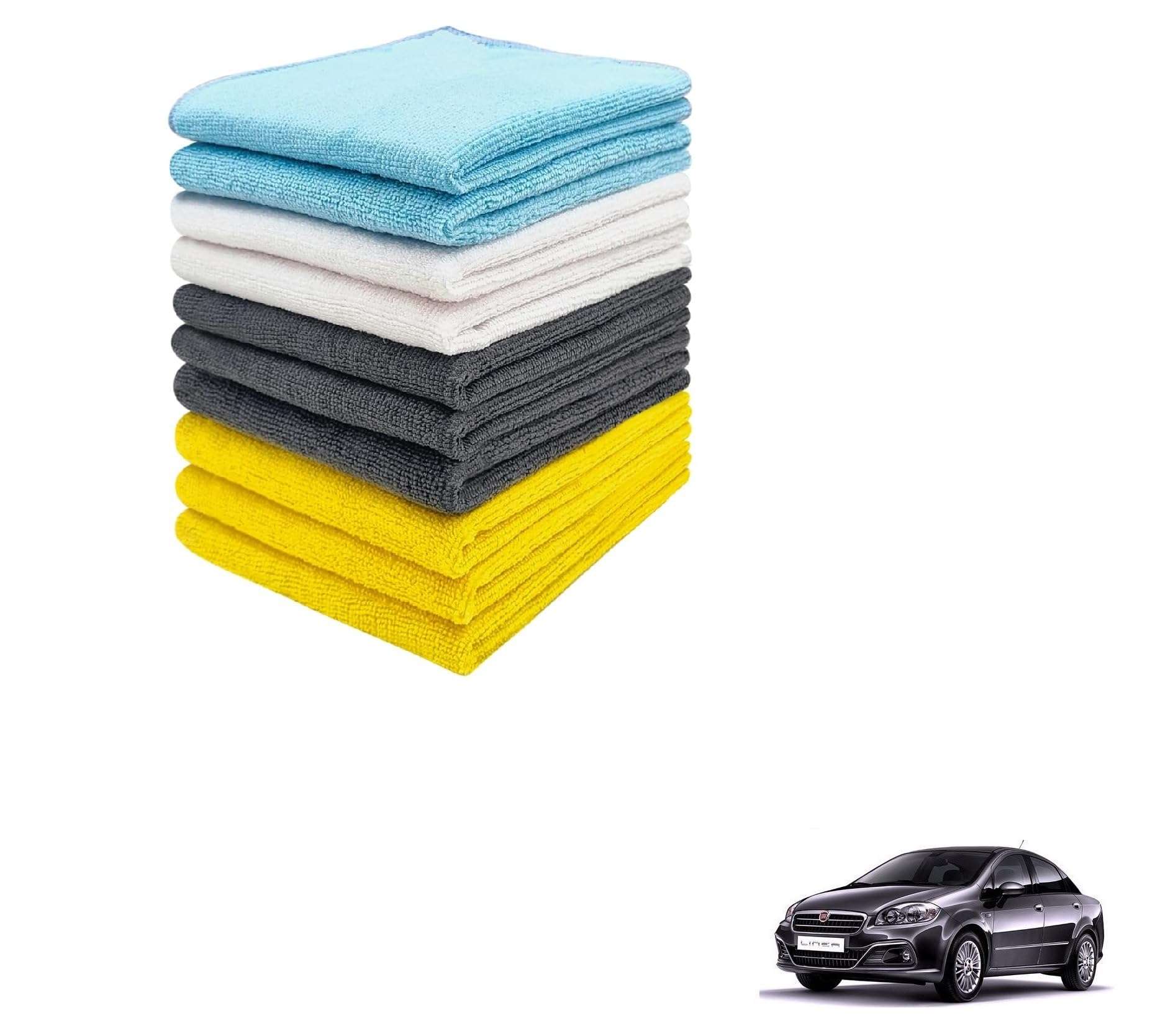 Kozdiko Car Microfiber Cleaning Cloths 40x40cms 300 GSM (Pack of 10) Multi-Colour Highly Absorbent Lint and Streak Free Wash Cloth Compatible with Fiat Linea 1