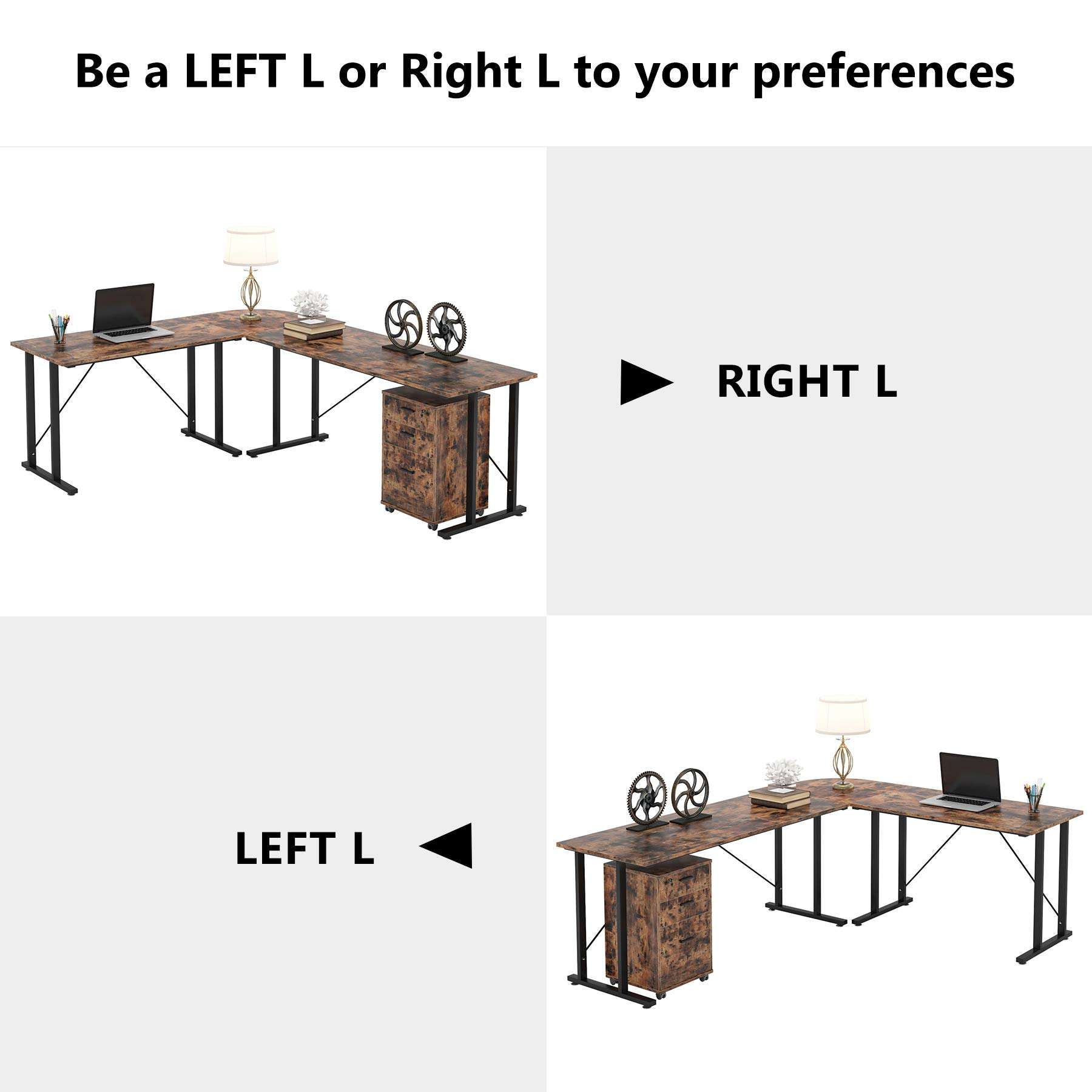 Tribesigns 83 Inch L-Shaped Executive Desk with File Cabinet, Large L Shape Computer Desk with Drawers, Business Furniture Work Desk for Home Office (Rustic Brown) 4