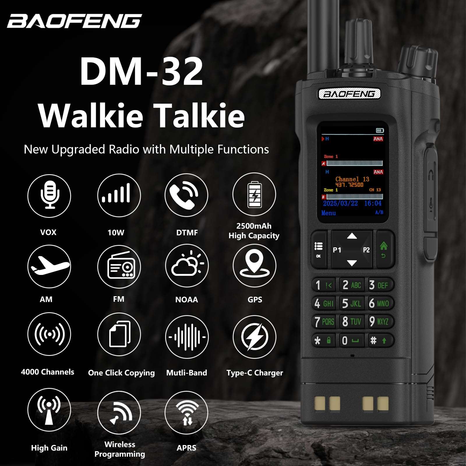 BAOFENG DM32 DMR Radio 10W High Power Radio GPS/APRS Two Way Raido USB-C Charging Multi-Band FM/AM Wakkie Talkie DM-32 3